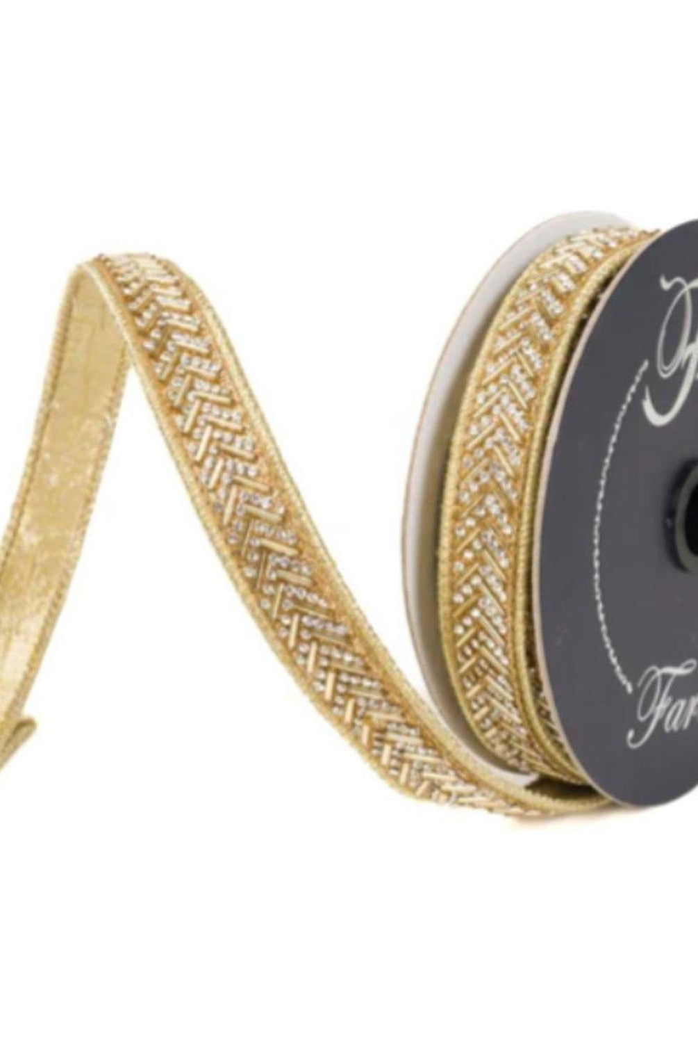 .75" Chevron Crystal Ribbon: Gold (5 Yards)