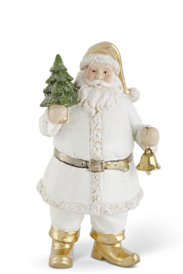 Shop For 7.5in White & Gold Resin Santa w/Tree & Bell