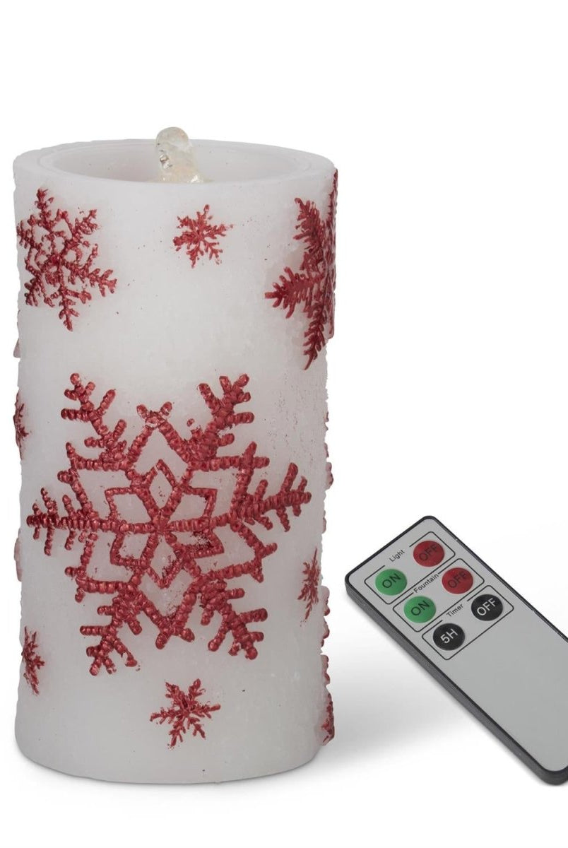 Shop For 7.75in White & Red Snowflake LED Wax Pillar Water Candle w/Timer