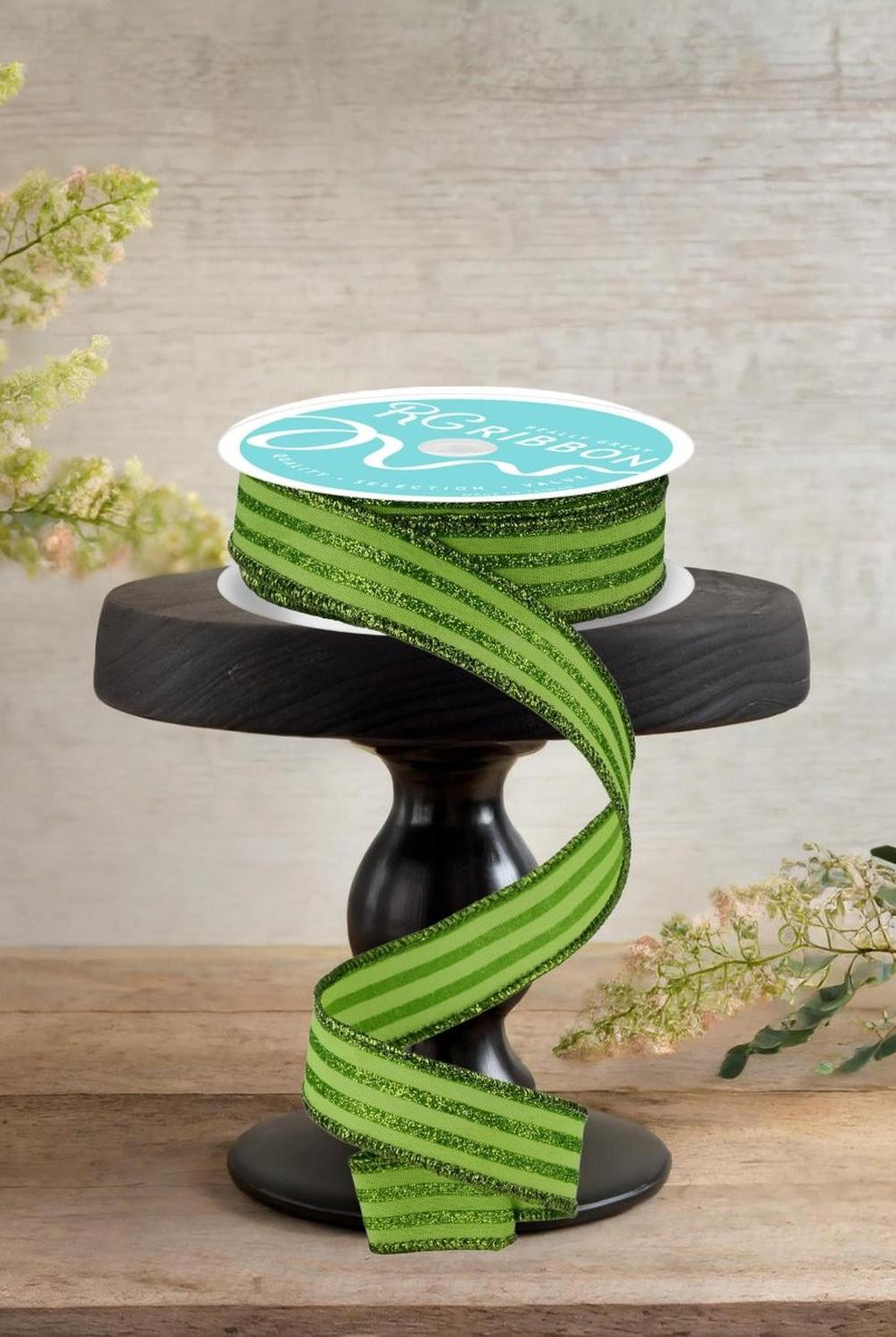 7/8" Glitter Vertical Stripe Ribbon: Lime Green (10 Yards)