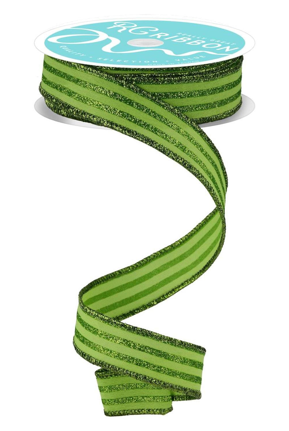 7/8" Glitter Vertical Stripe Ribbon: Lime Green (10 Yards)