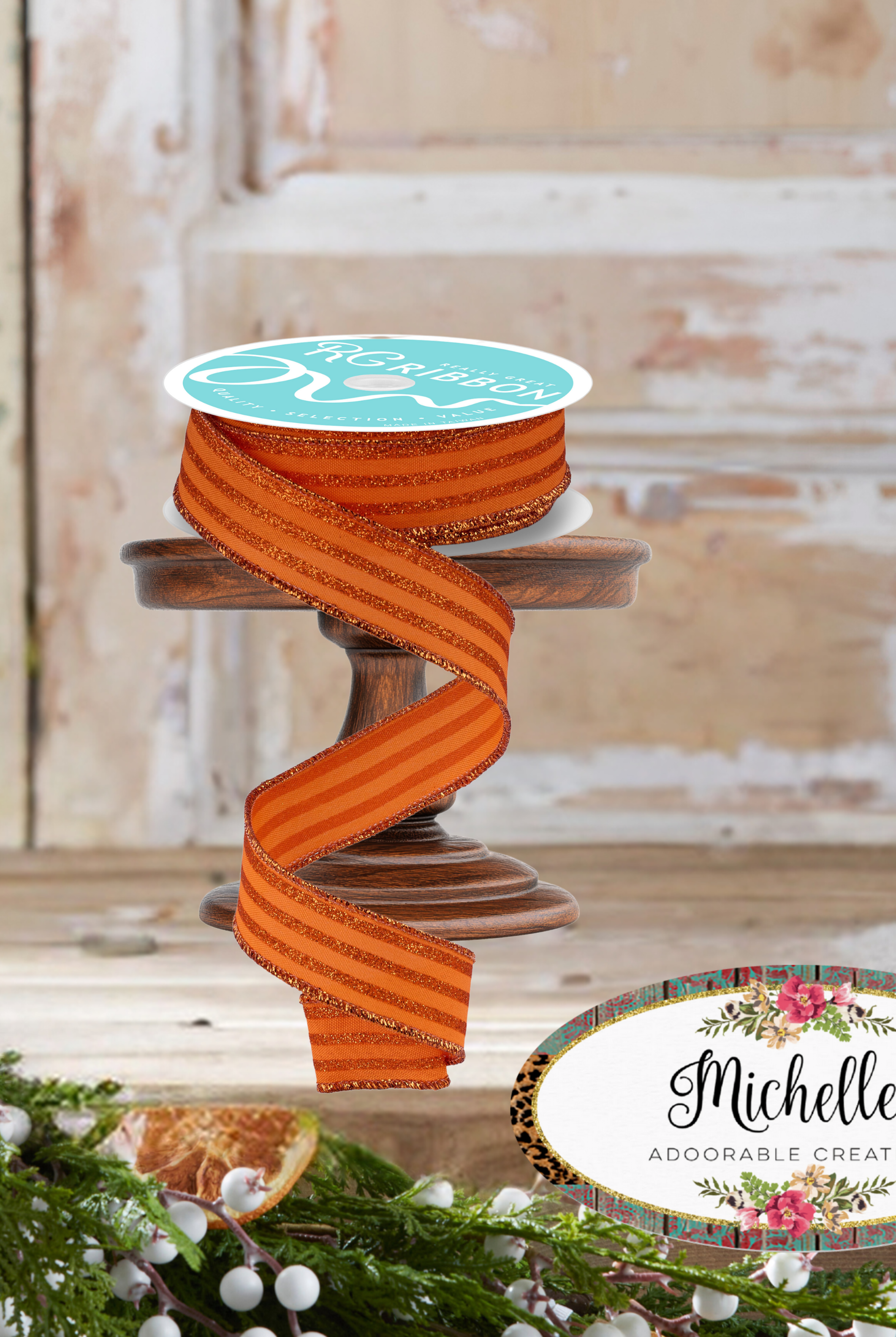 Shop For 7/8" Glitter Vertical Stripe Ribbon: Orange (10 Yards)