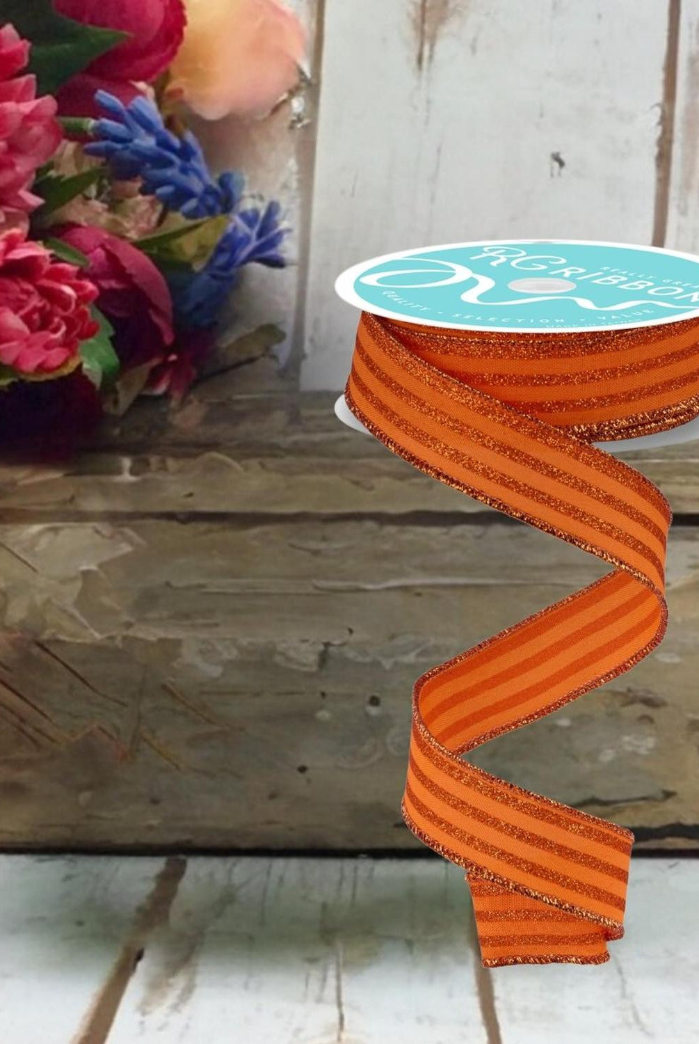 Shop For 7/8" Glitter Vertical Stripe Ribbon: Orange (10 Yards)