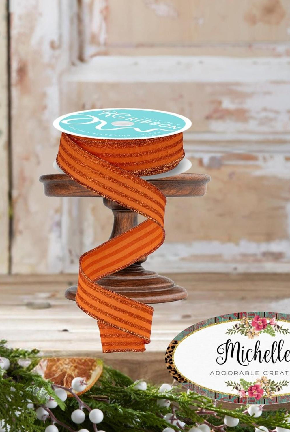 Shop For 7/8" Glitter Vertical Stripe Ribbon: Orange (10 Yards)