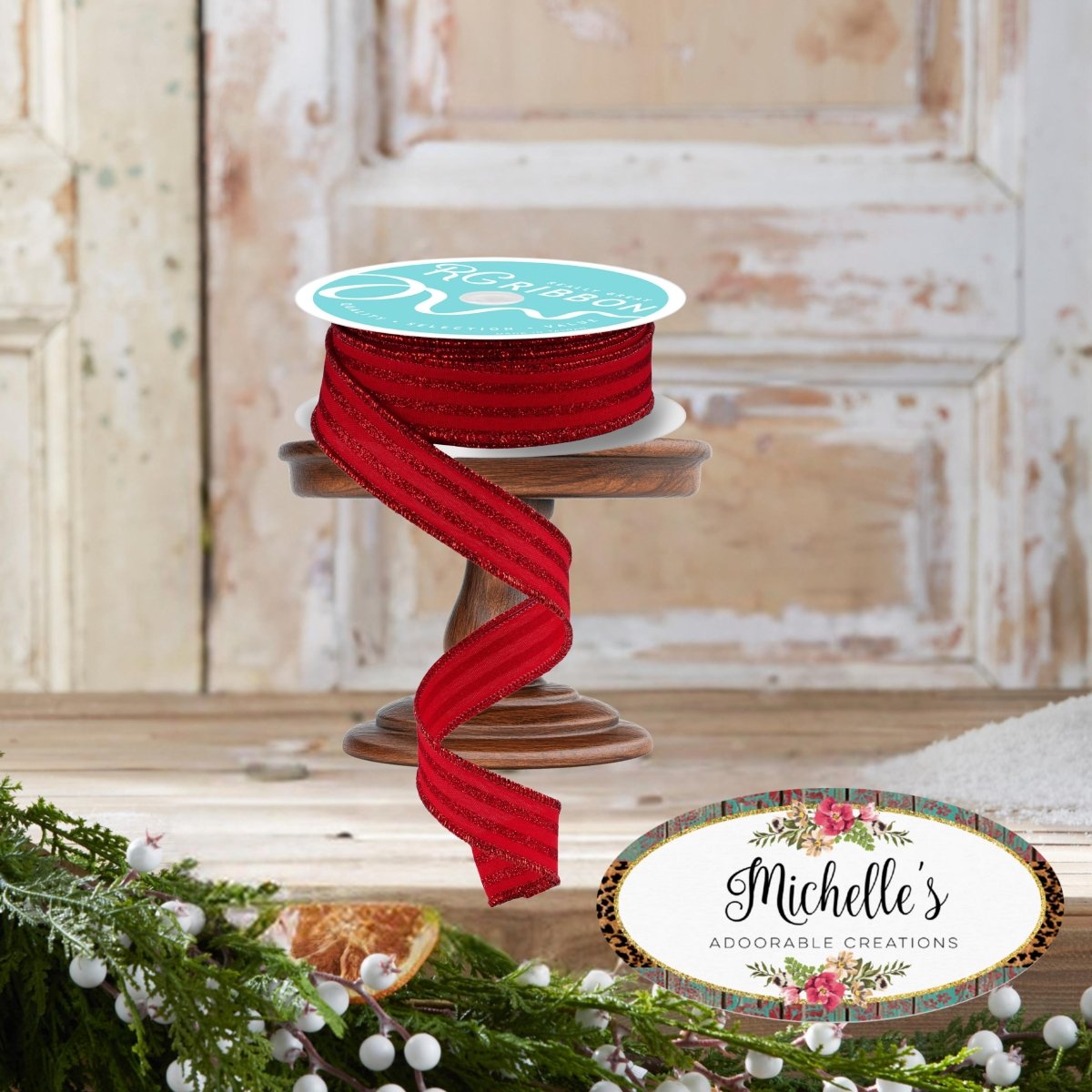 Shop For 7/8" Glitter Vertical Stripe Ribbon: Red (10 Yards)