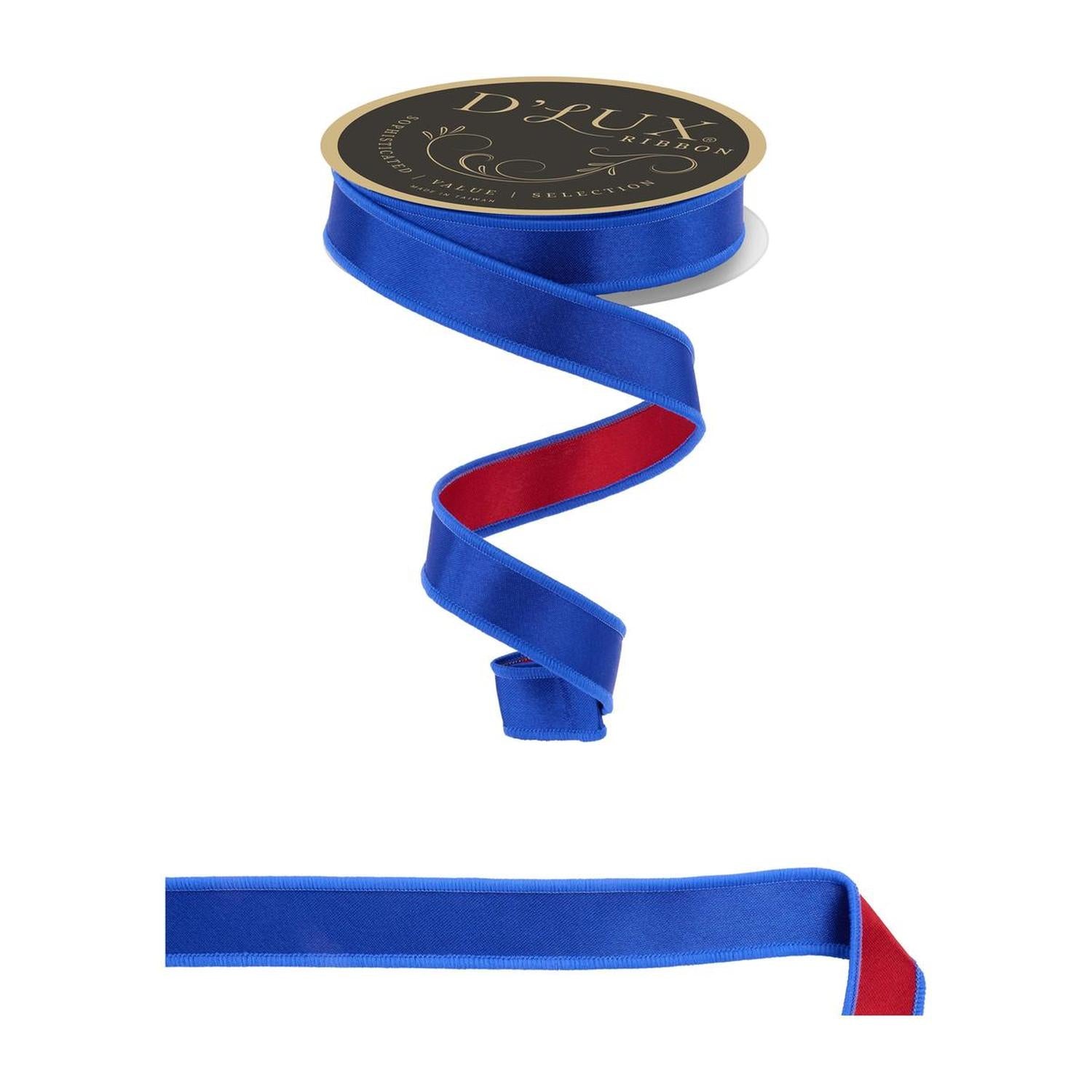 7/8" Satin Fused Ribbon: Blue/Red (10 Yards)