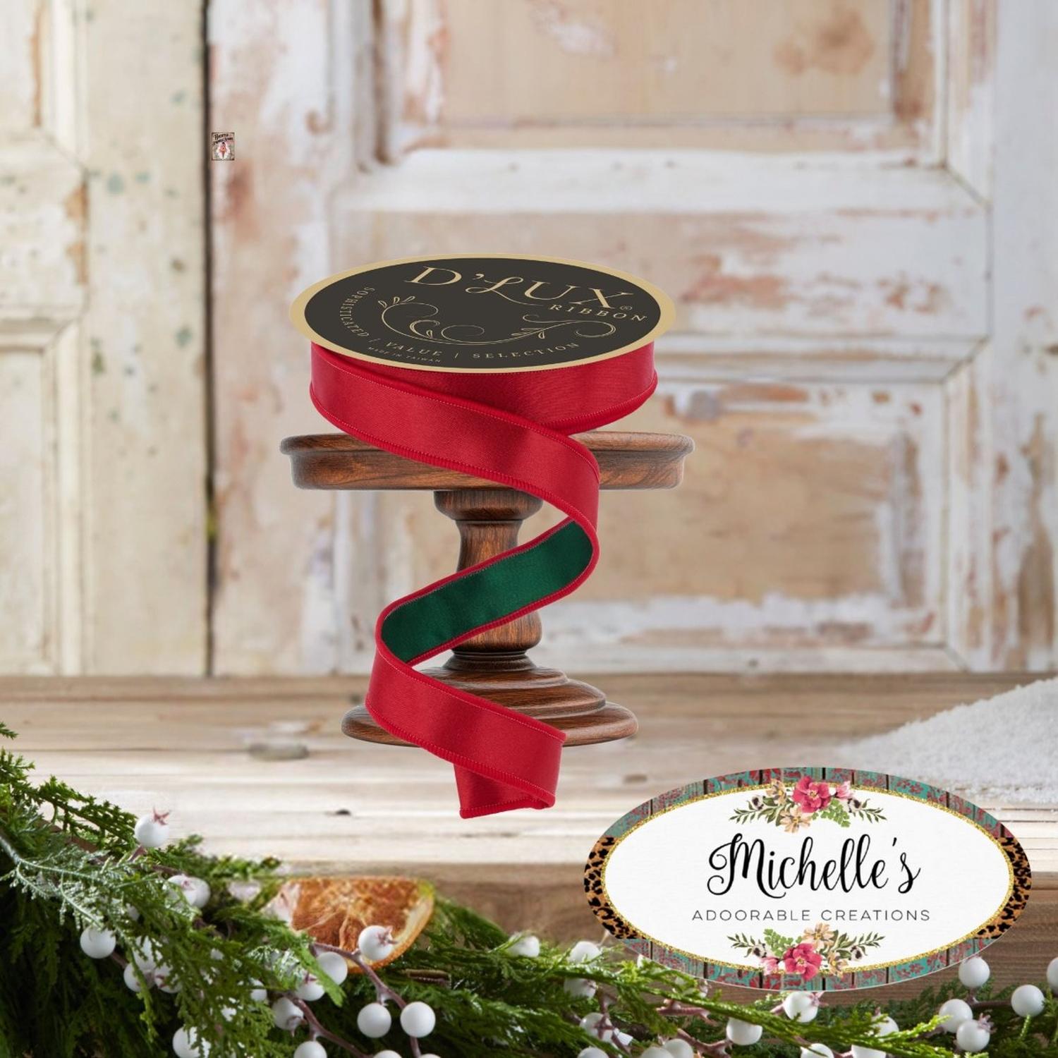 7/8" Satin Fused Ribbon: Red/Emerald Green (10 Yards)