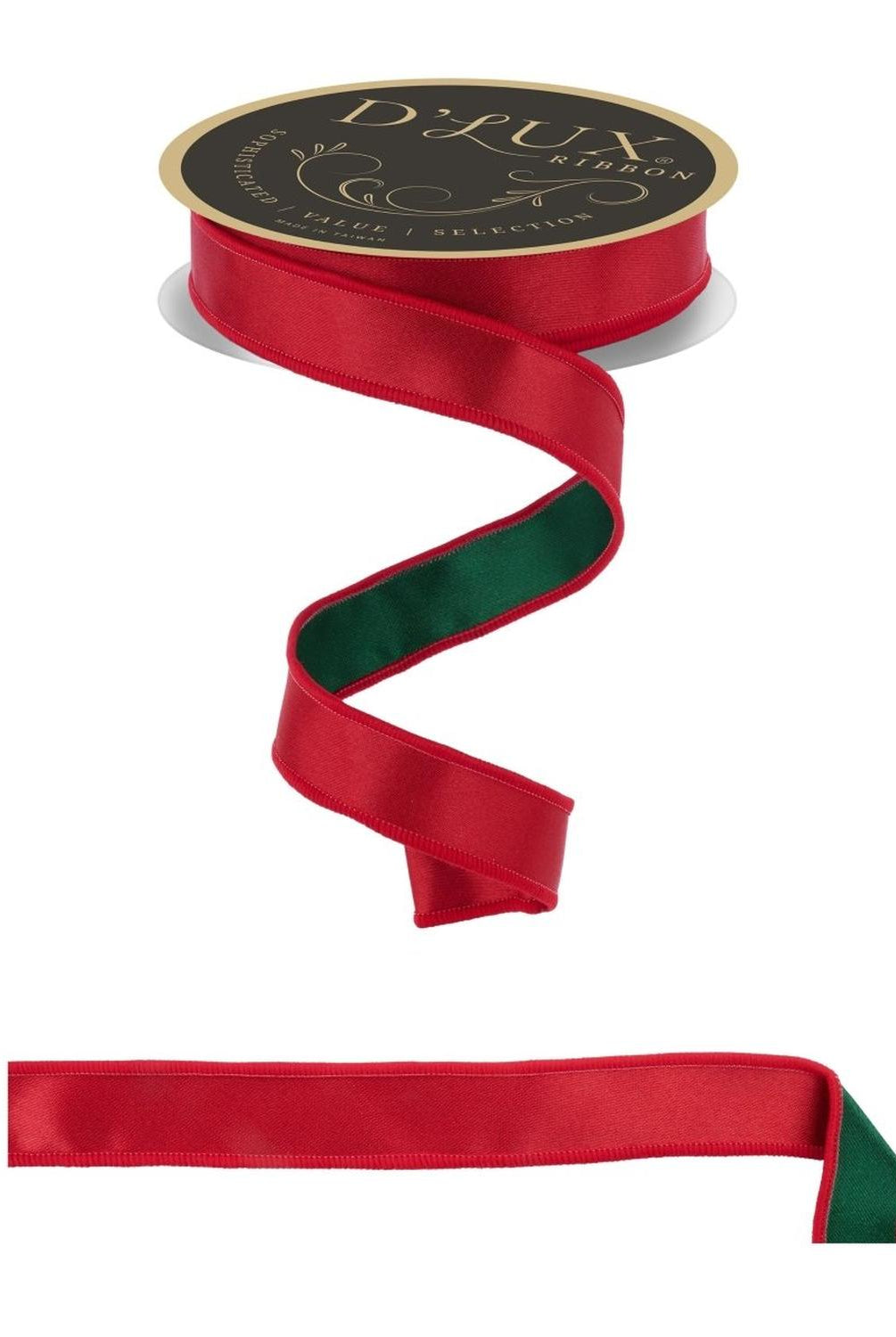 7/8" Satin Fused Ribbon: Red/Emerald Green (10 Yards)