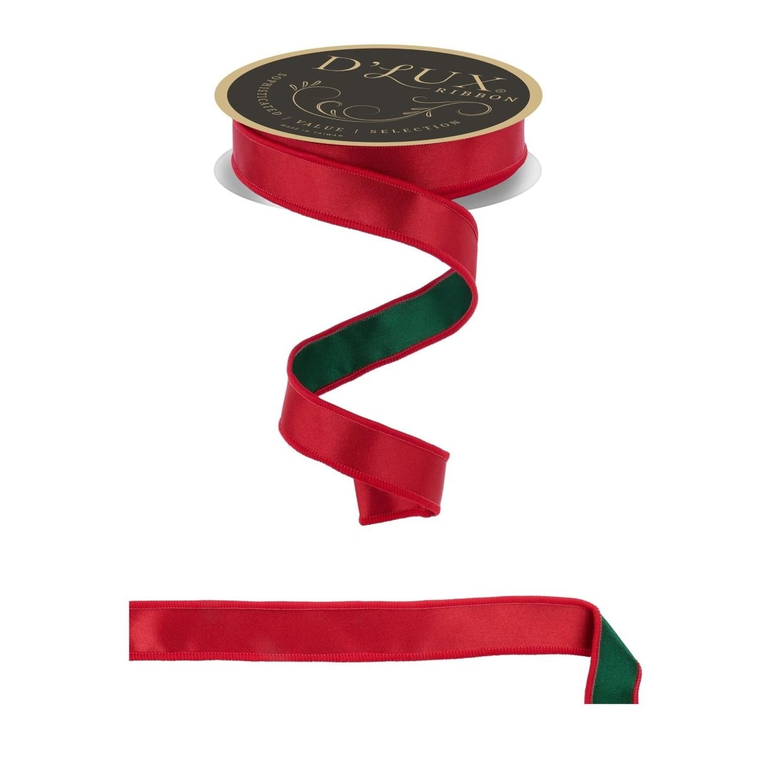 7/8" Satin Fused Ribbon: Red/Emerald Green (10 Yards)