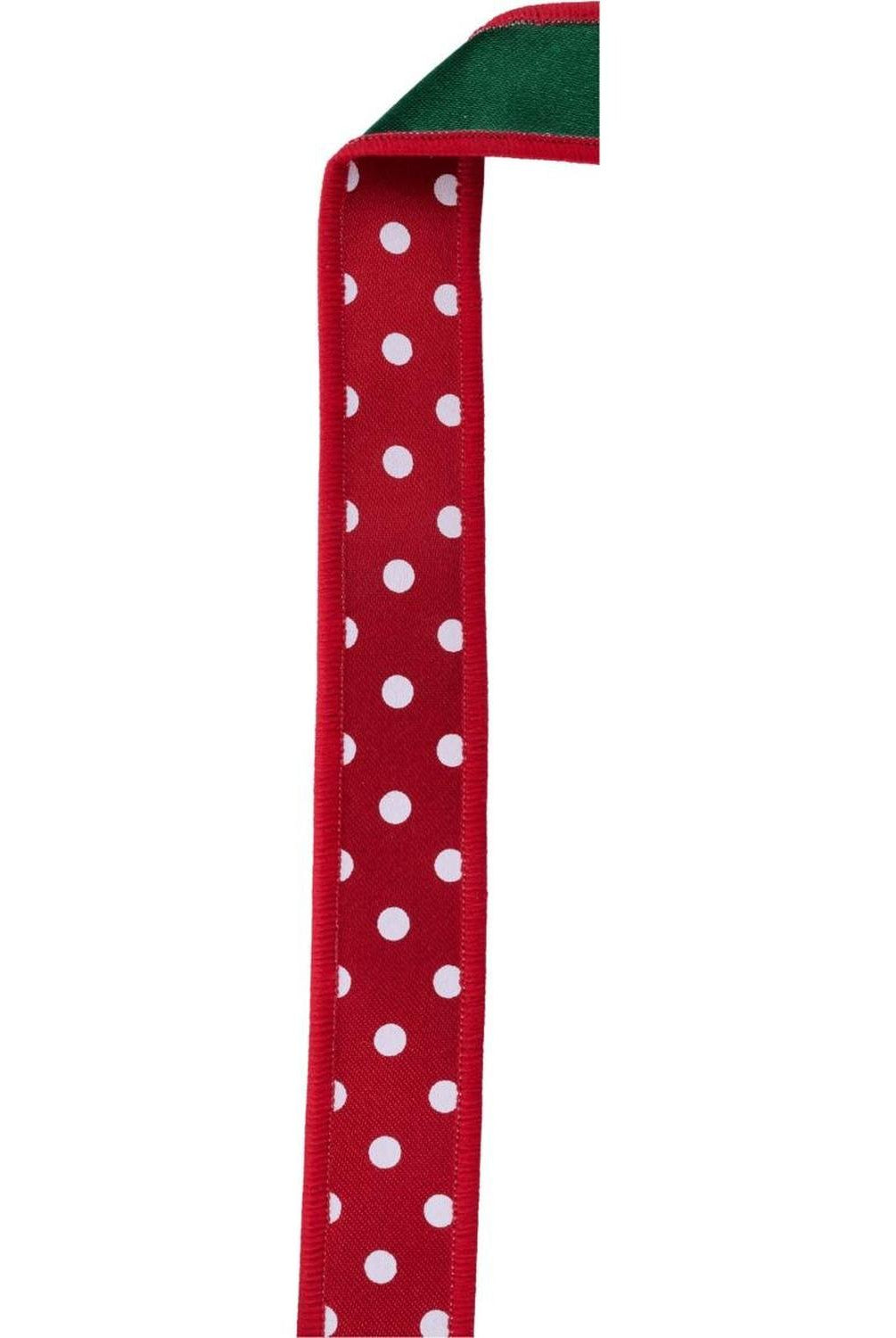 7/8" Small Polka Dot Fused Ribbon: Green/Red (10 Yards)