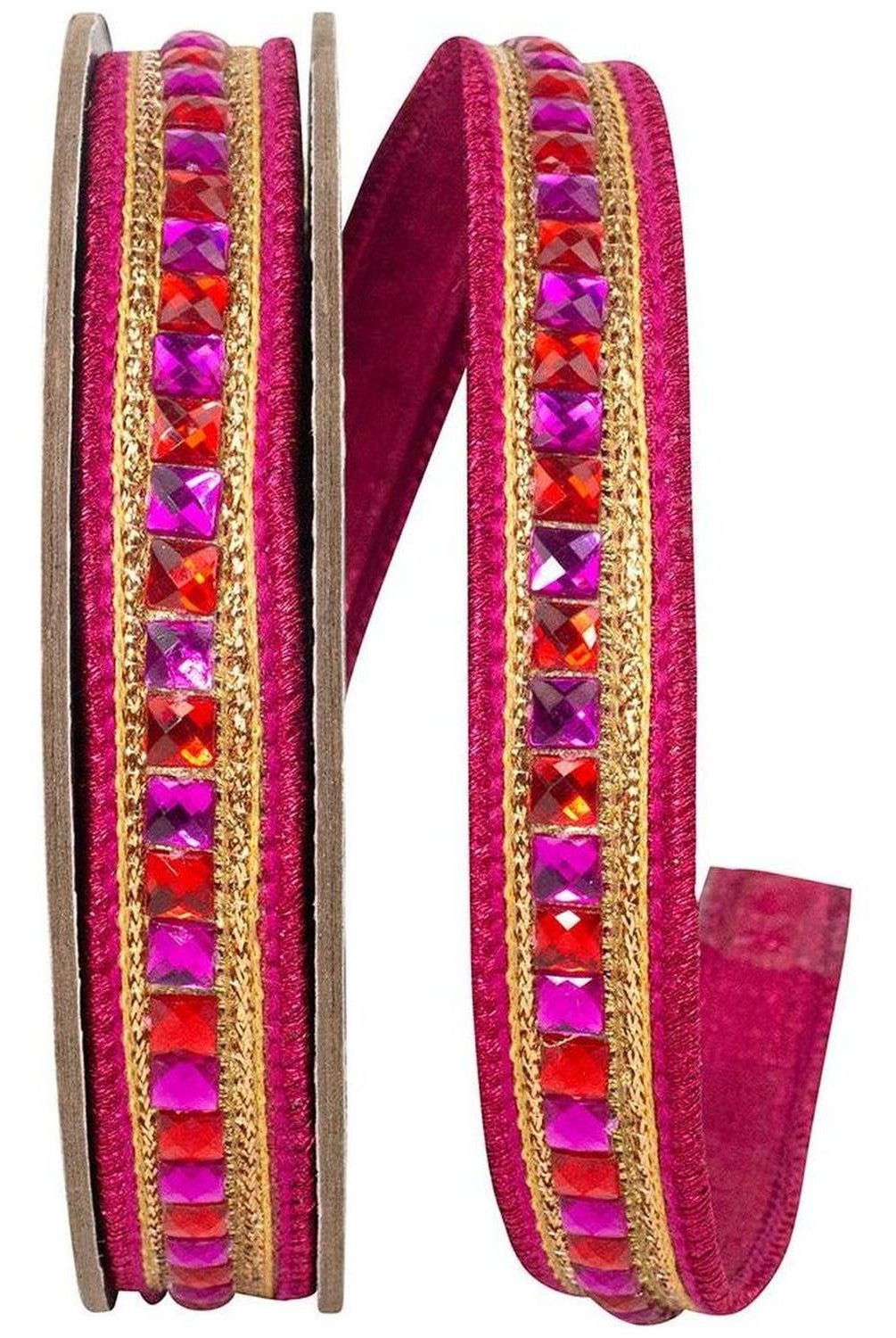 7/8" Sumptuous Jewel Accent Ribbon: Red/Fuchsia (5 Yards)