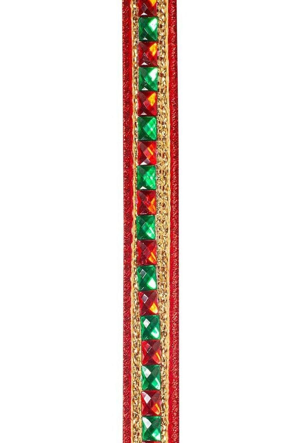 7/8" Sumptuous Jewel Accent Ribbon: Red/Green (5 Yards)