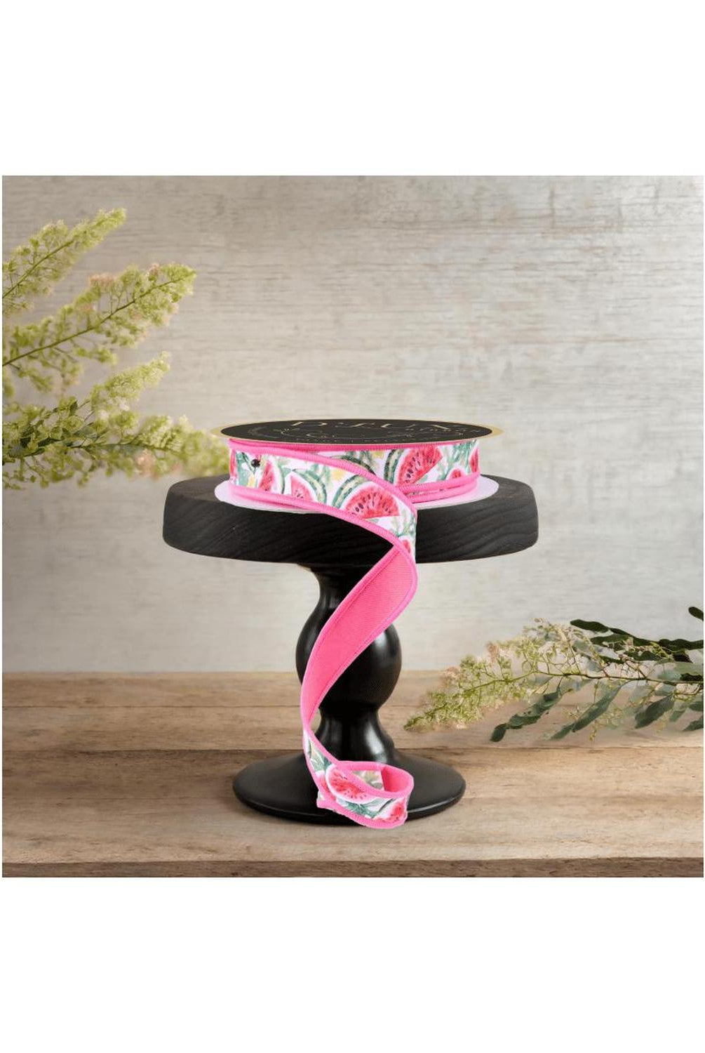 7/8" Watermelon Fused Back Ribbon: Pink/White (10 Yards)