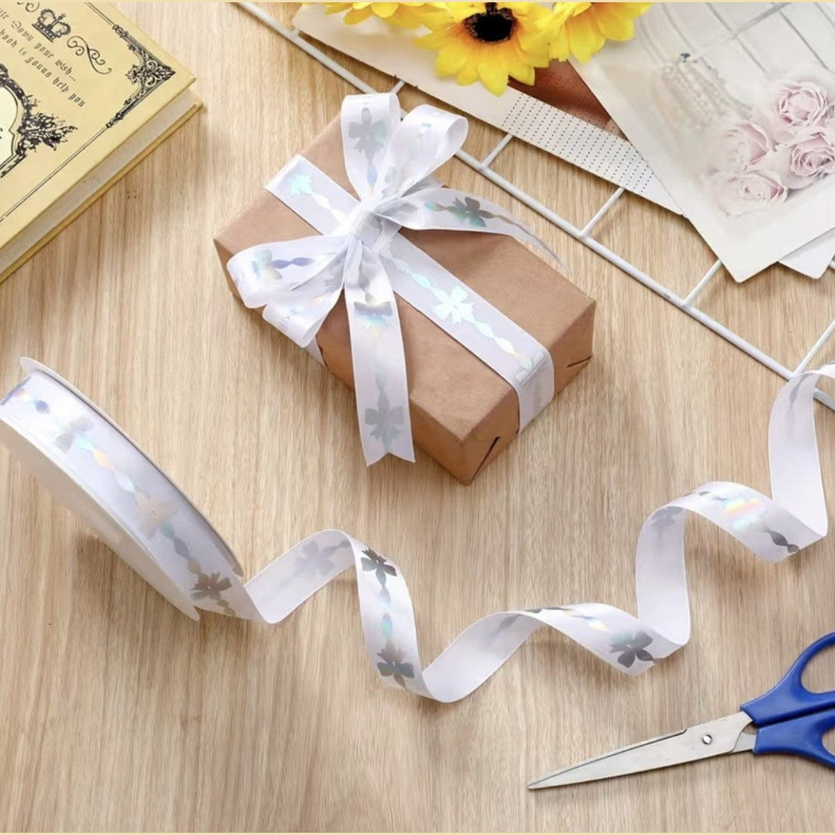 Shop For 7/8in Coquette Bow Silvery Non - Wired Ribbon: White (50 Yards)