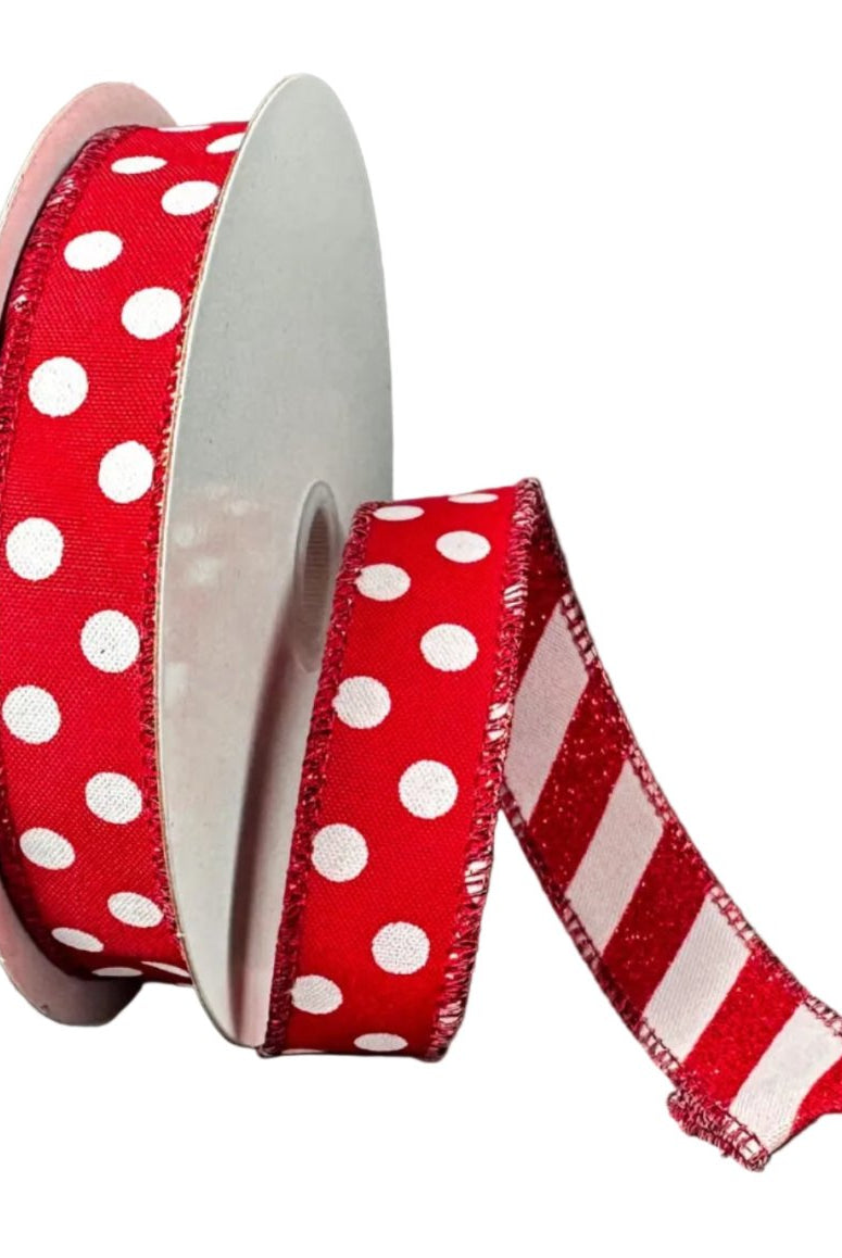 Shop For 7/8in Double Sided Polka Dot Stripe Ribbon: Red/White (10 Yards)