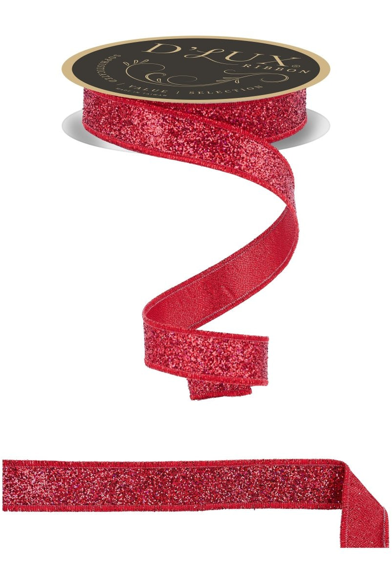 Shop For 7/8in Glitter Fused Ribbon: Laser Red (10 Yards)