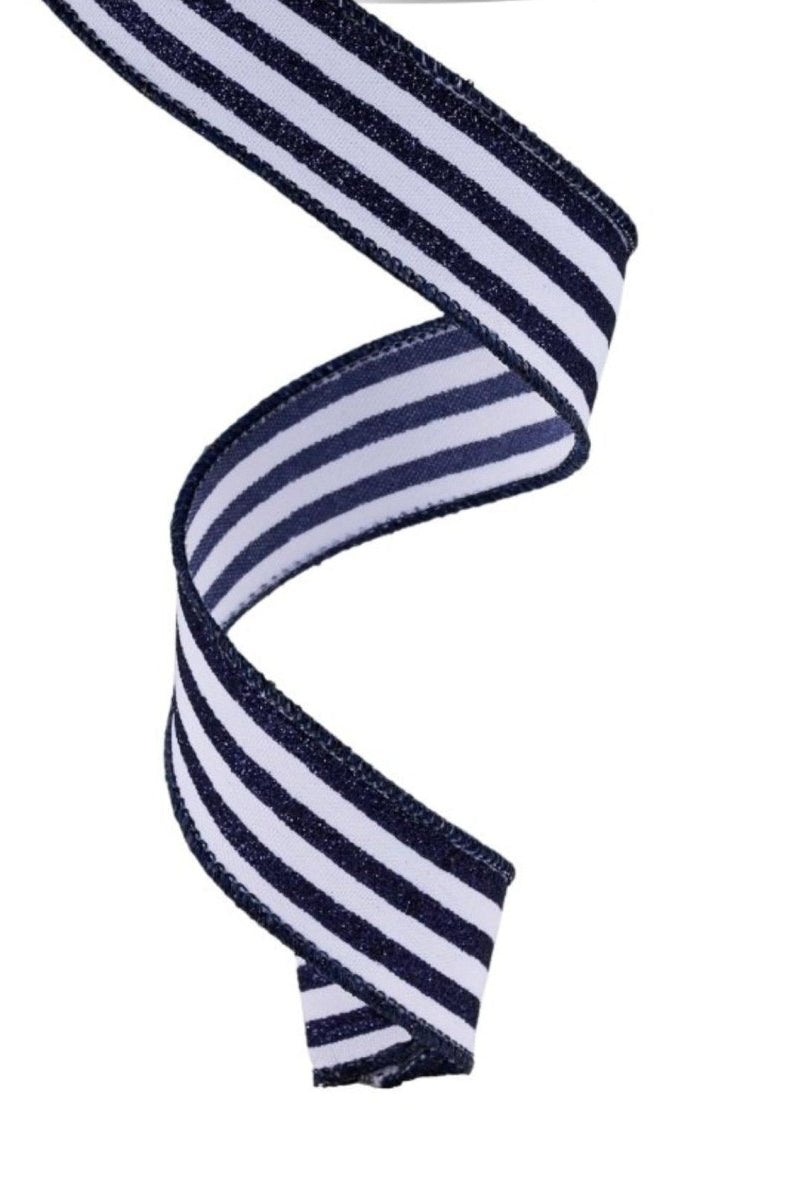 Shop For 7/8in Glitter Vertical Stripe Ribbon: Navy Blue/White (10 Yards)