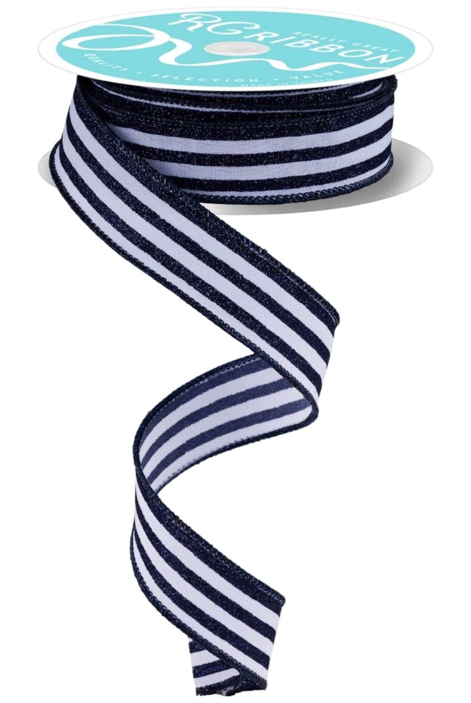 Shop For 7/8in Glitter Vertical Stripe Ribbon: Navy Blue/White (10 Yards)