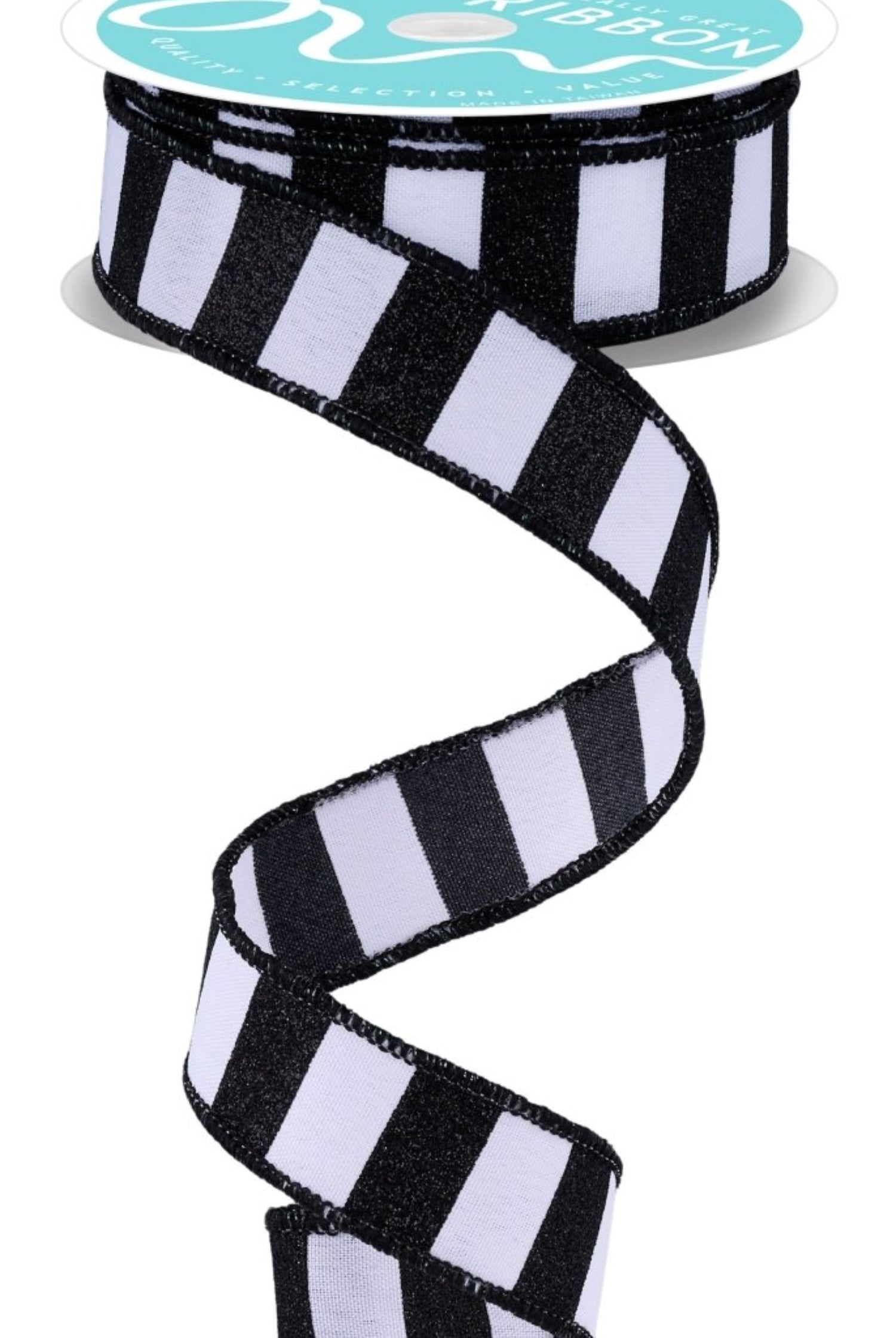 Shop For 7/8in Horizontal Glitter Stripe Ribbon: Black/White (10 Yards)