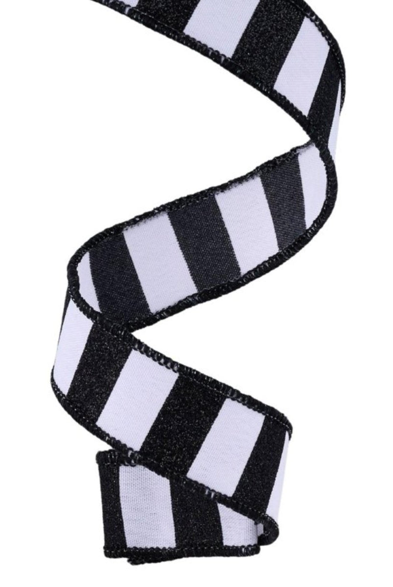Shop For 7/8in Horizontal Glitter Stripe Ribbon: Black/White (10 Yards)