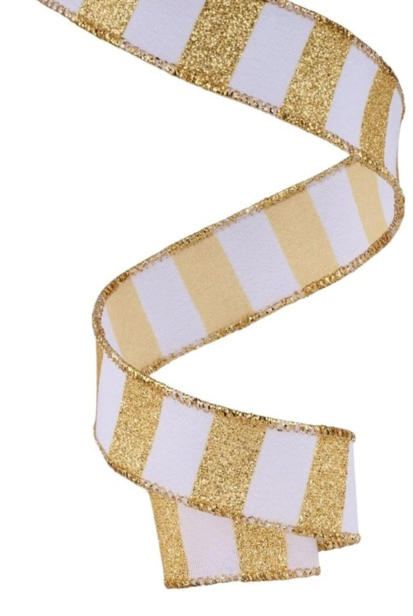 Shop For 7/8in Horizontal Glitter Stripe Ribbon: Gold/White (10 Yards)
