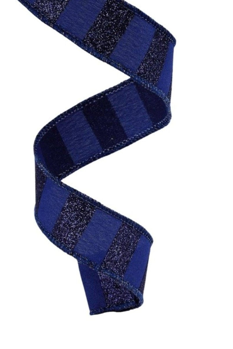 Shop For 7/8in Horizontal Glitter Stripe Ribbon: Navy Blue (10 Yards)