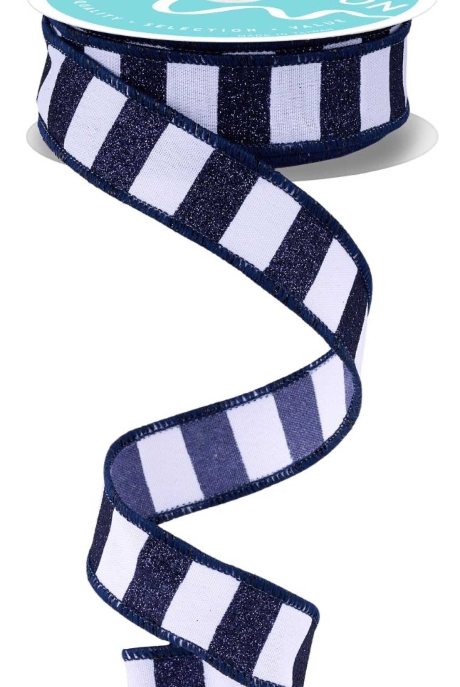 Shop For 7/8in Horizontal Glitter Stripe Ribbon: Navy Blue/White (10 Yards)
