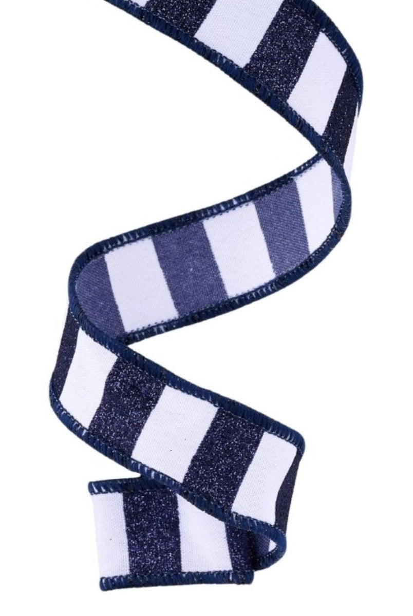 Shop For 7/8in Horizontal Glitter Stripe Ribbon: Navy Blue/White (10 Yards)