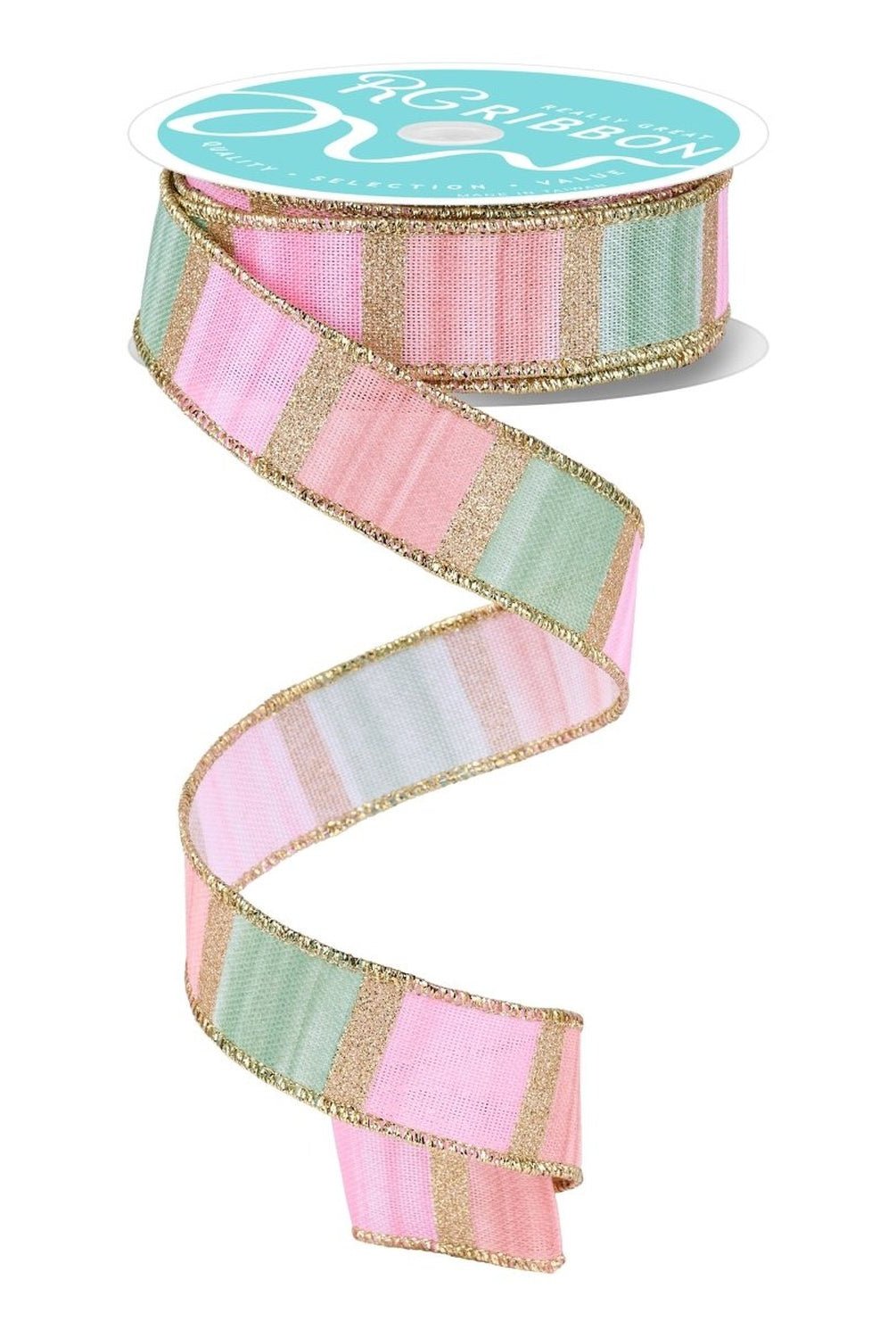 Shop For 7/8in Watercolor Stripes Ribbon: Sage/Pink (10 Yards)