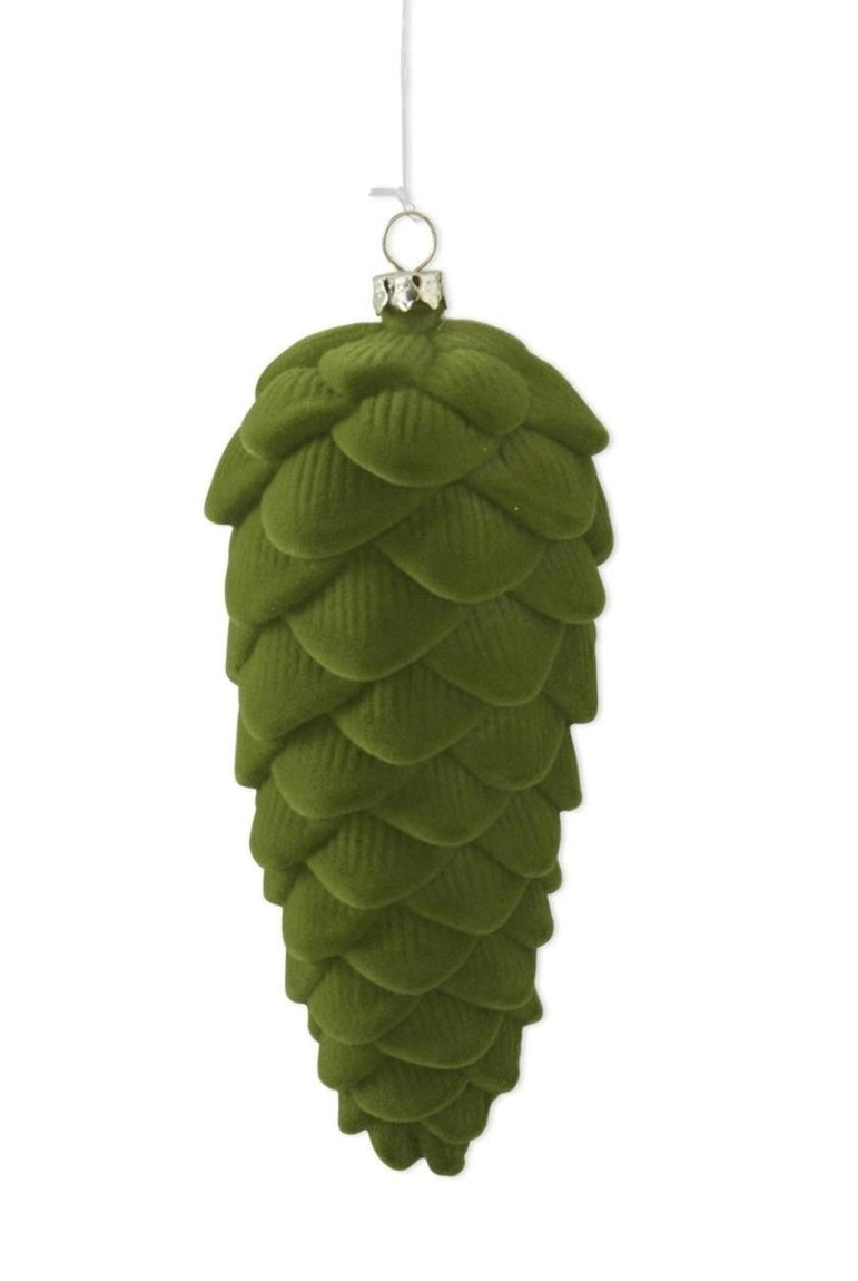 Shop For 7in Green Velvet Flocked Pinecone Ornament