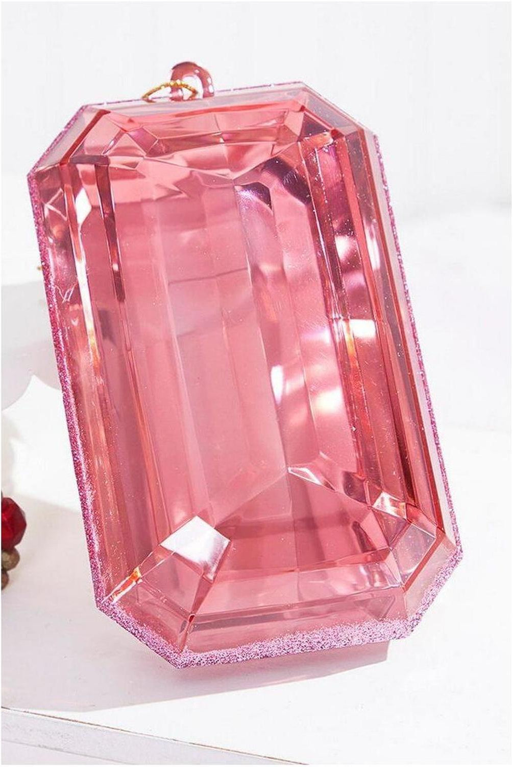 8" Acrylic Rectangle Jewel Ornament: Light Pink