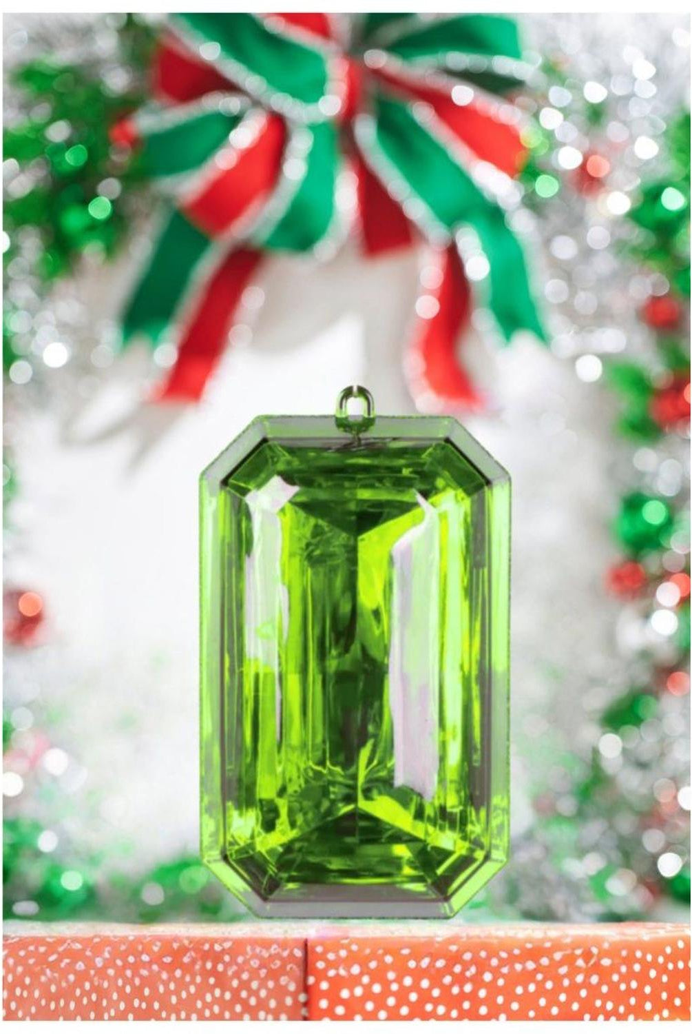 8" Acrylic Rectangle Jewel Ornament: Lime Green