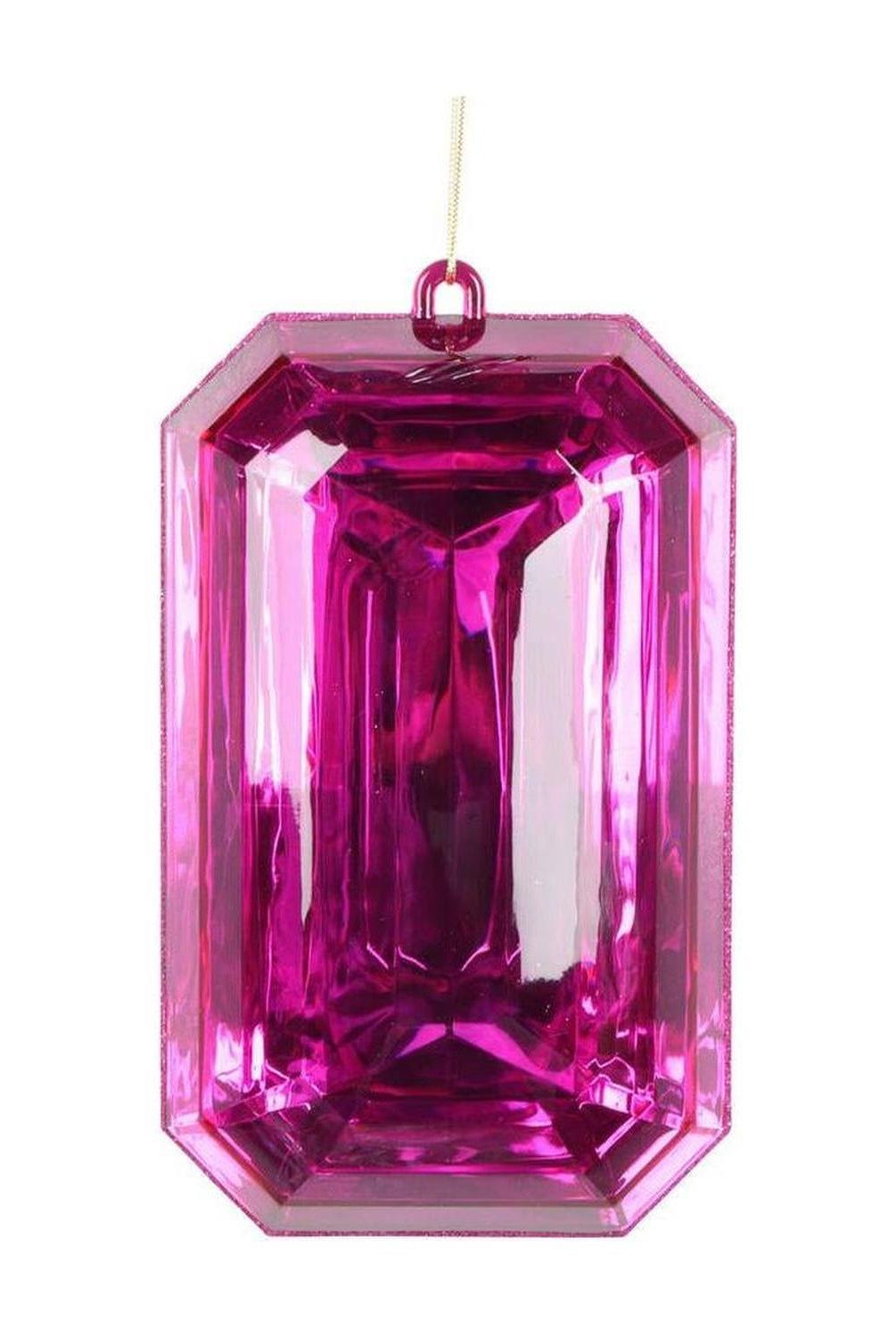 8" Acrylic Rectangle Jewel Ornament: Pink (Set of 2)