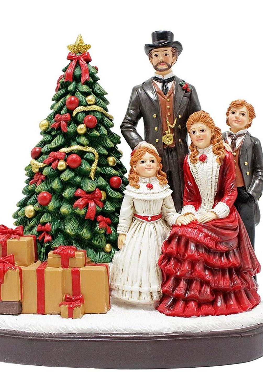 Elegant Victorian Christmas Family Figurine, 8" Vintage Holiday Tabletop Statue and Home Decoration