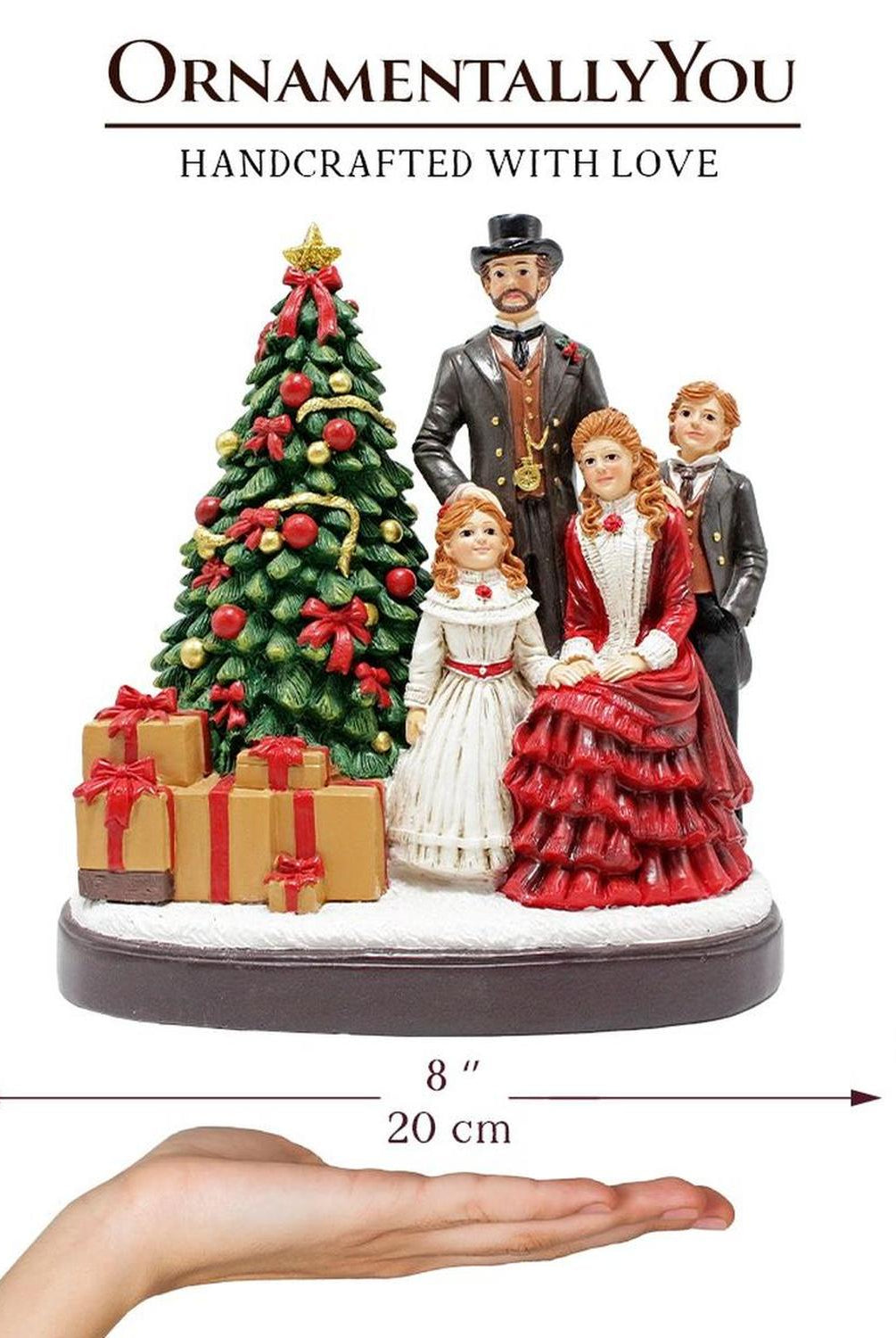 Elegant Victorian Christmas Family Figurine, 8" Vintage Holiday Tabletop Statue and Home Decoration
