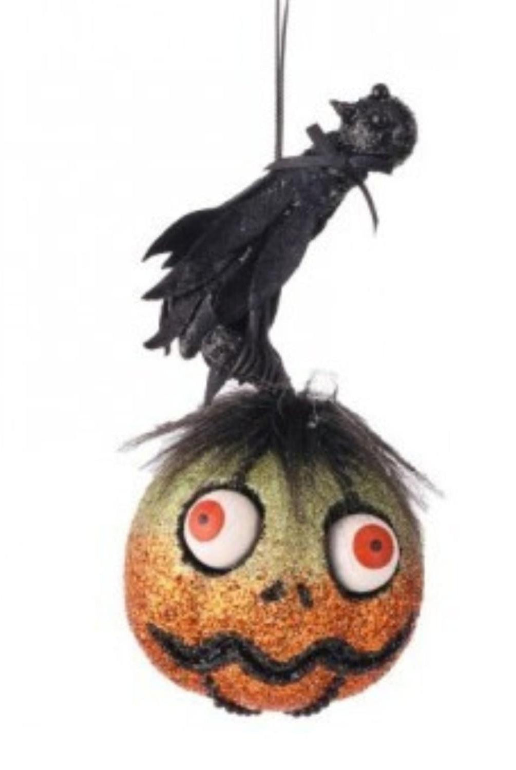 8" Glitter Pumpkin with Crow Hanger