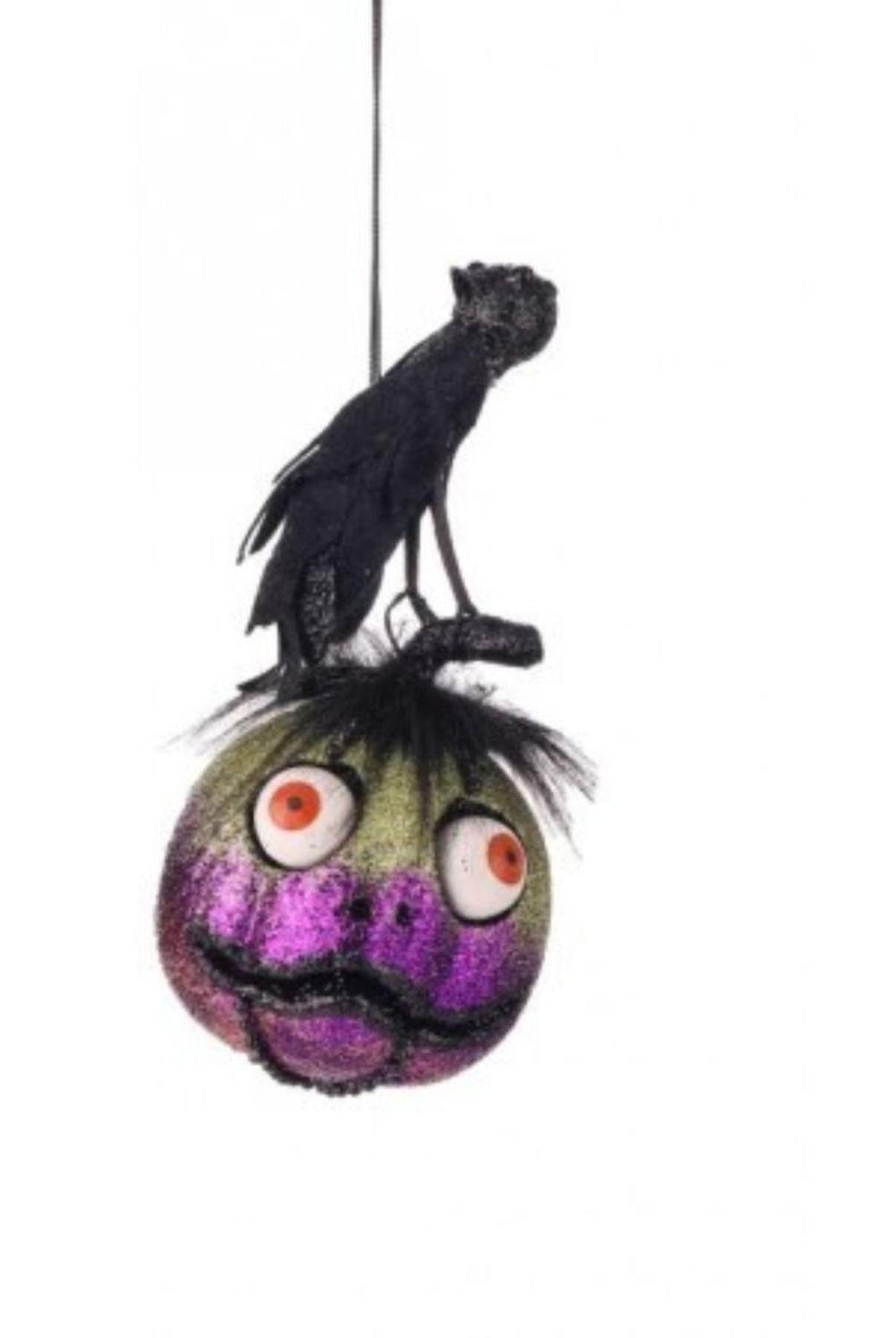 8" Glitter Pumpkin with Crow Hanger