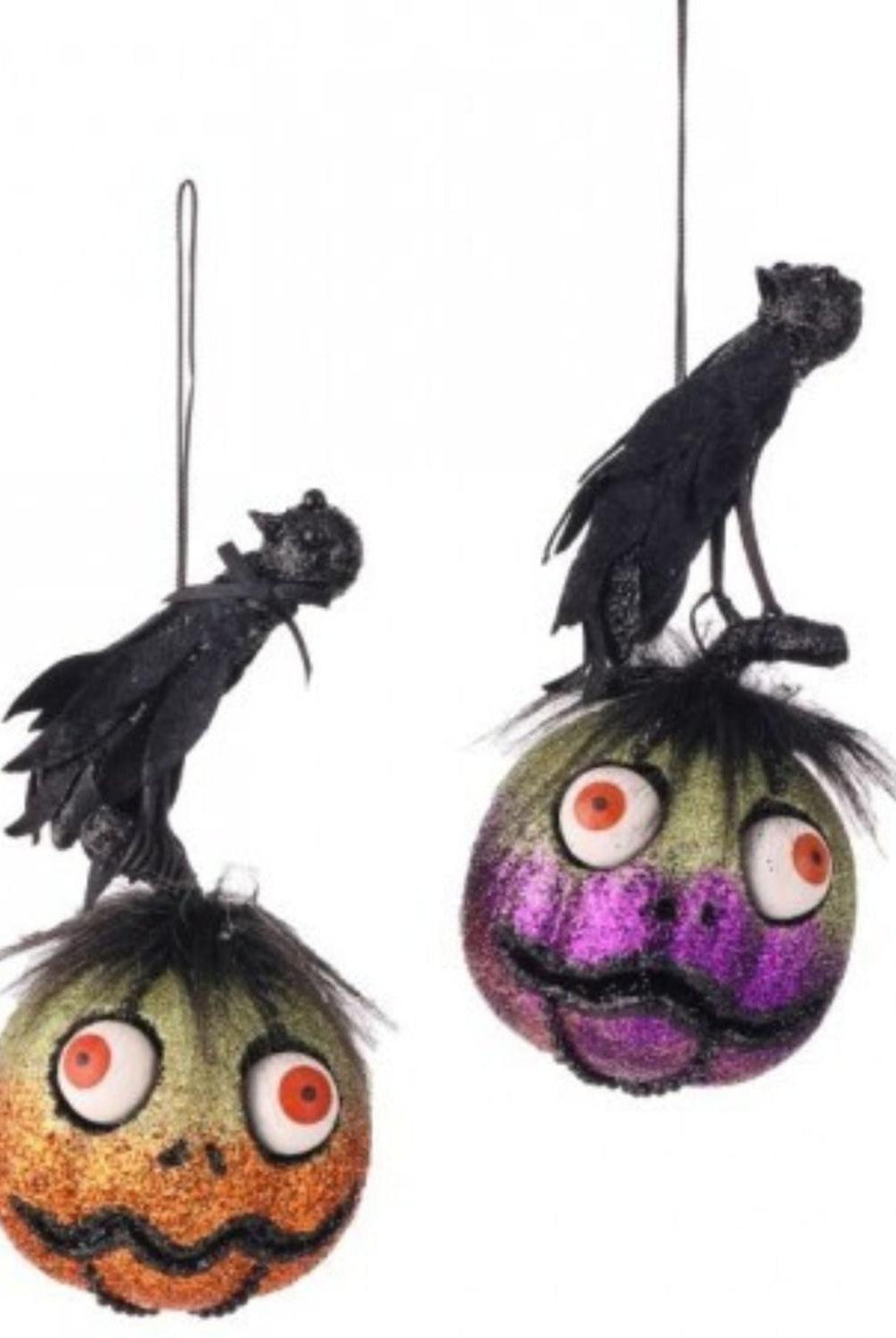 8" Glitter Pumpkin with Crow Hanger