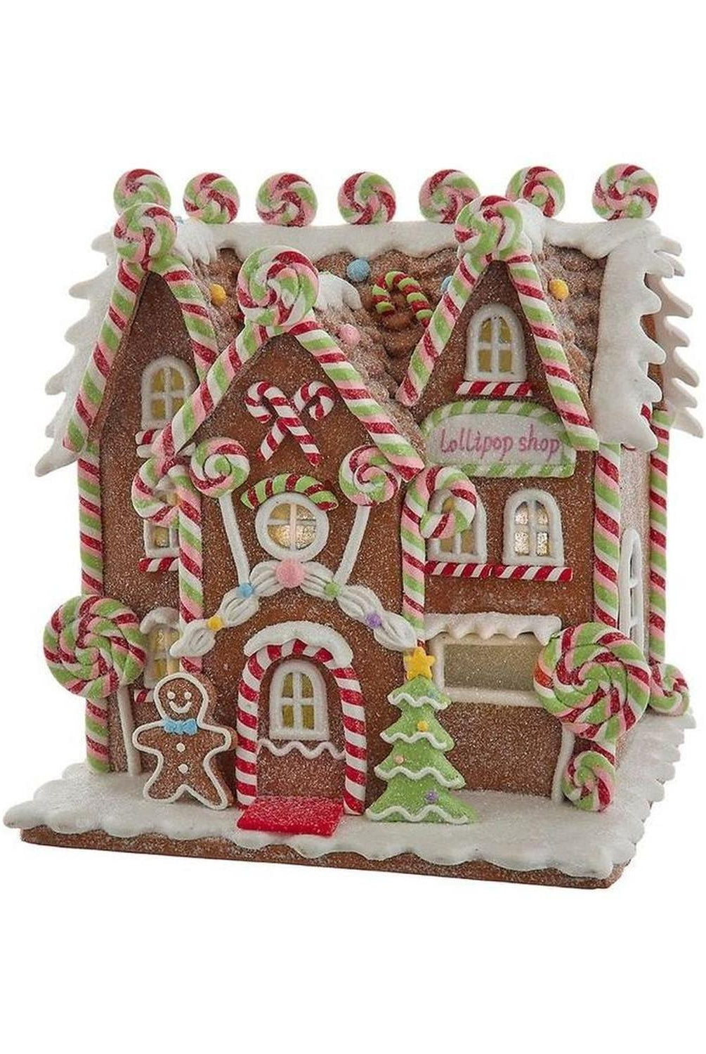 8" LED Lighted Gingerbread Lollipop Shop