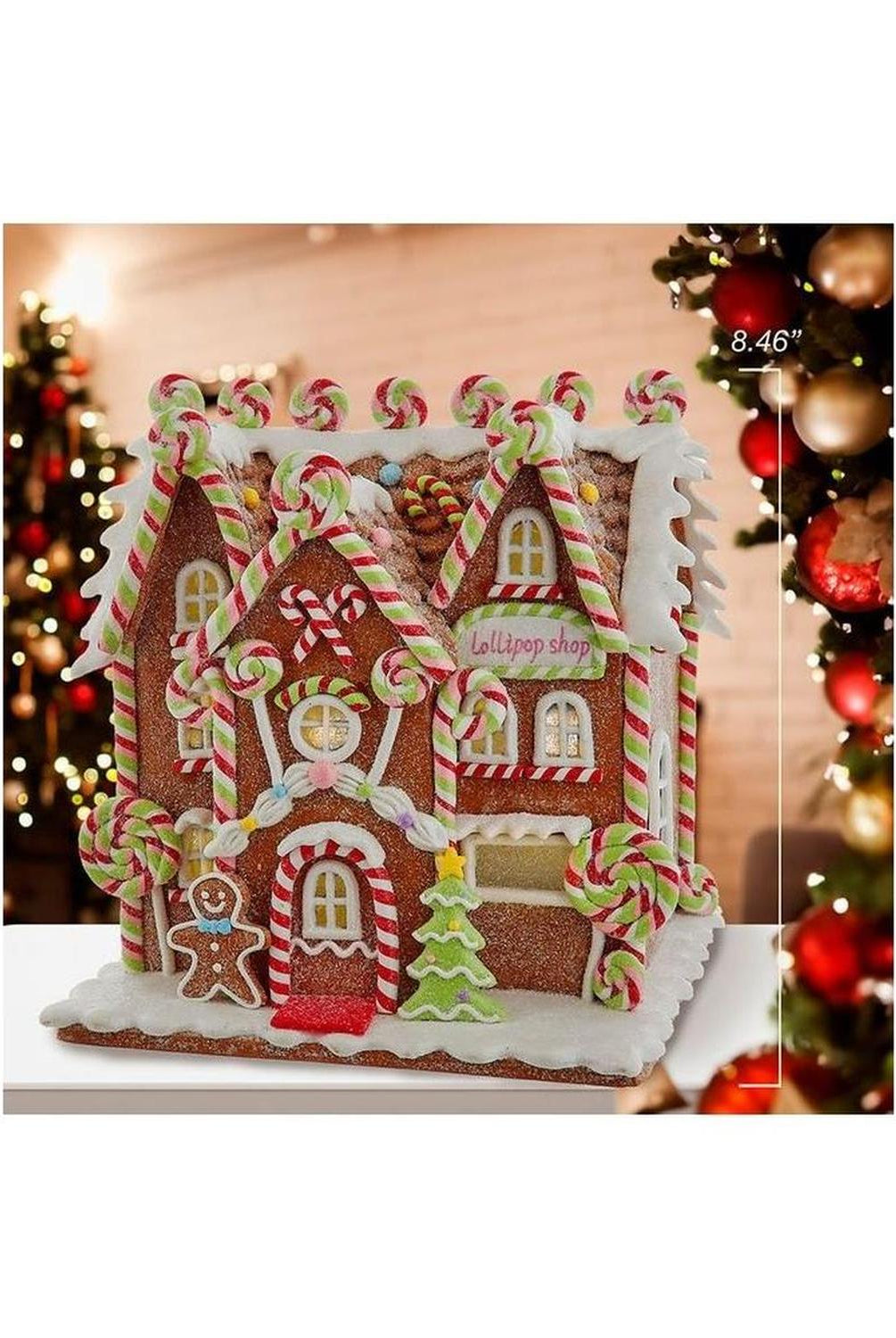 8" LED Lighted Gingerbread Lollipop Shop