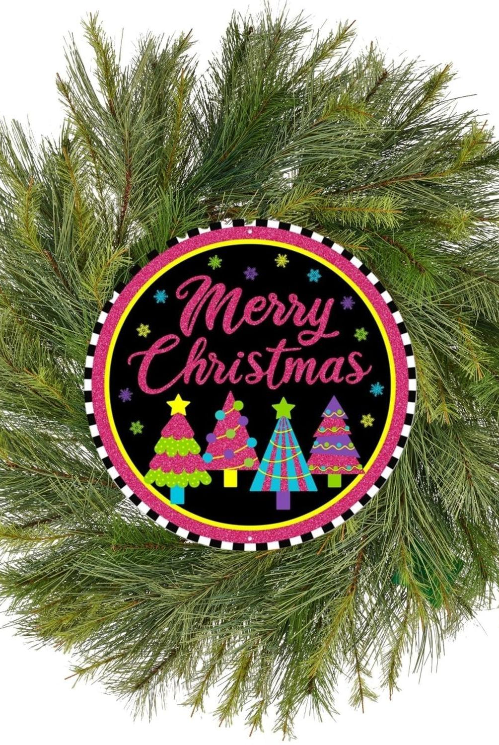 8" Metal Sign: Merry Bright Christmas