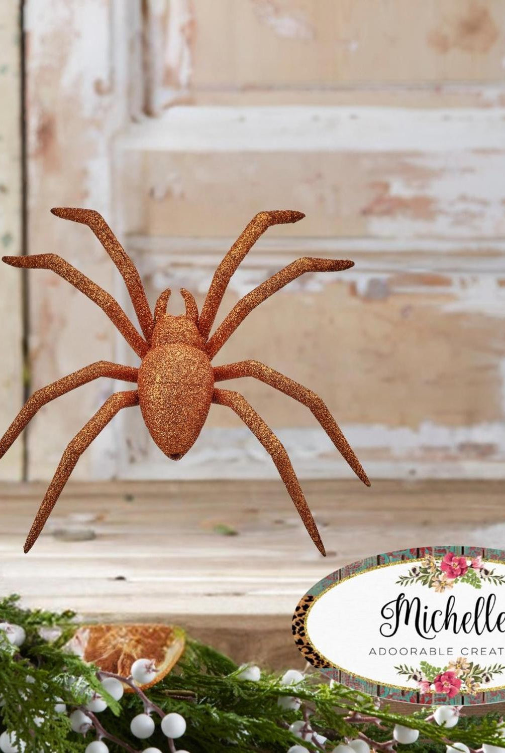 8" Orange Glitter Spider