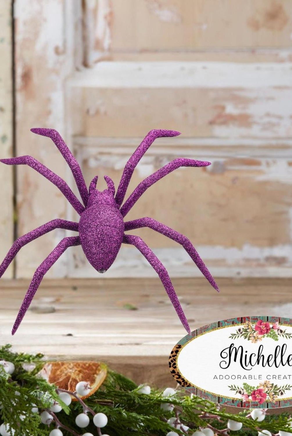 8" Purple Glitter Spider