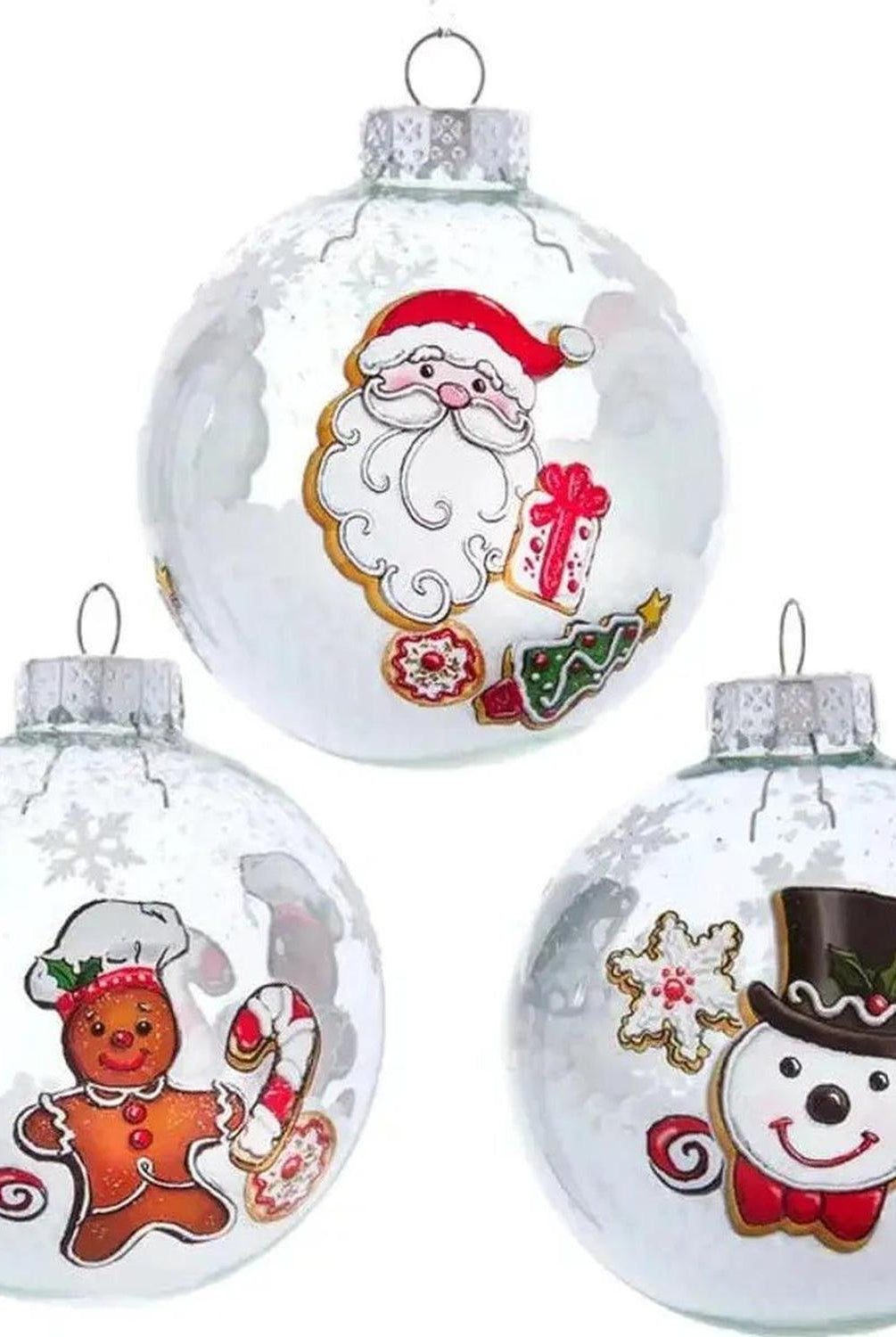 80MM Gingerbread, Snowman and Santa Glass Ball Ornaments