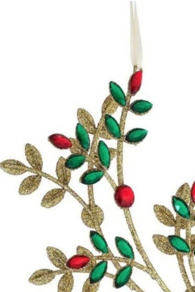 Shop For 8.5" Glitter Wire Jewel Flower Branch Ornament: Red/Green
