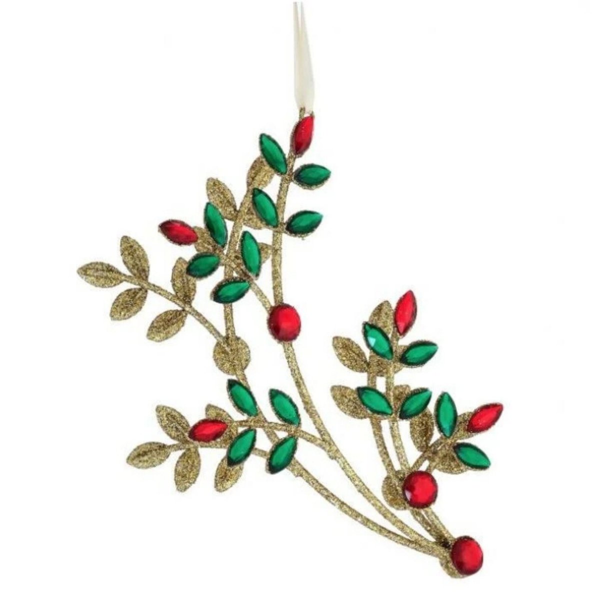 Shop For 8.5" Glitter Wire Jewel Flower Branch Ornament: Red/Green