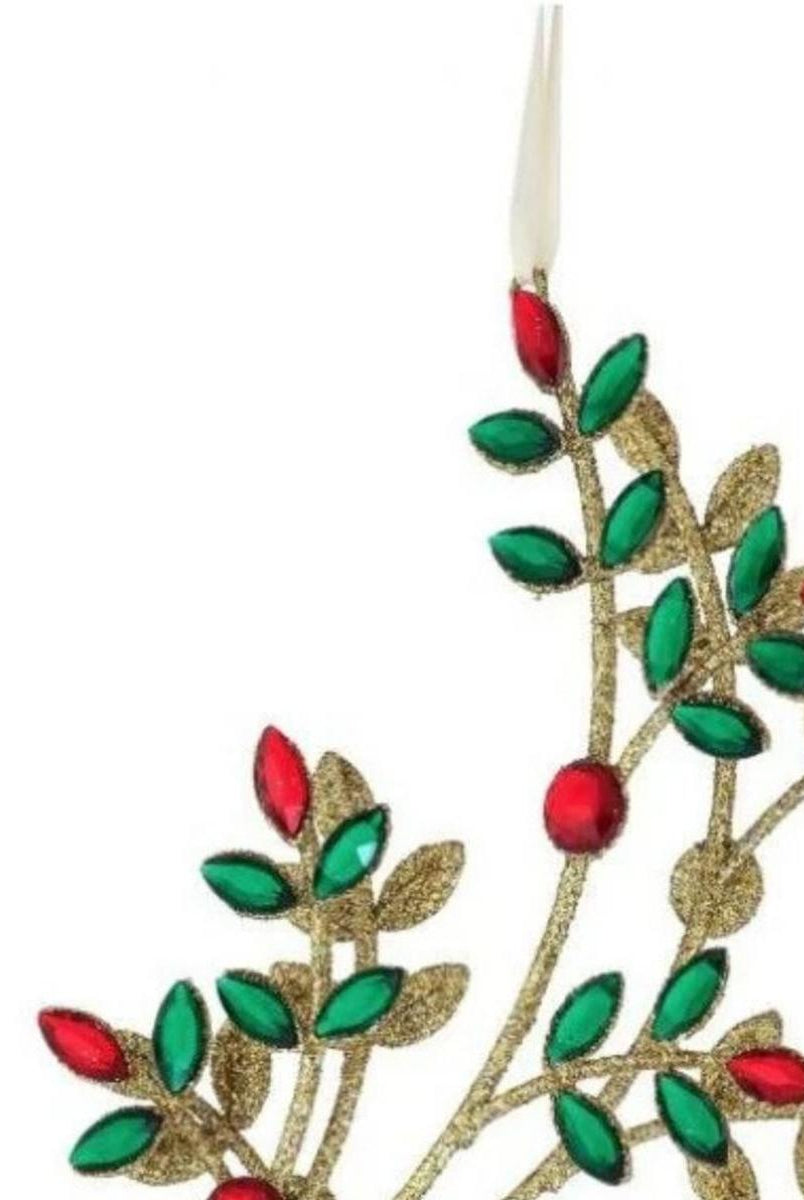 Shop For 8.5" Glitter Wire Jewel Flower Branch Ornament: Red/Green