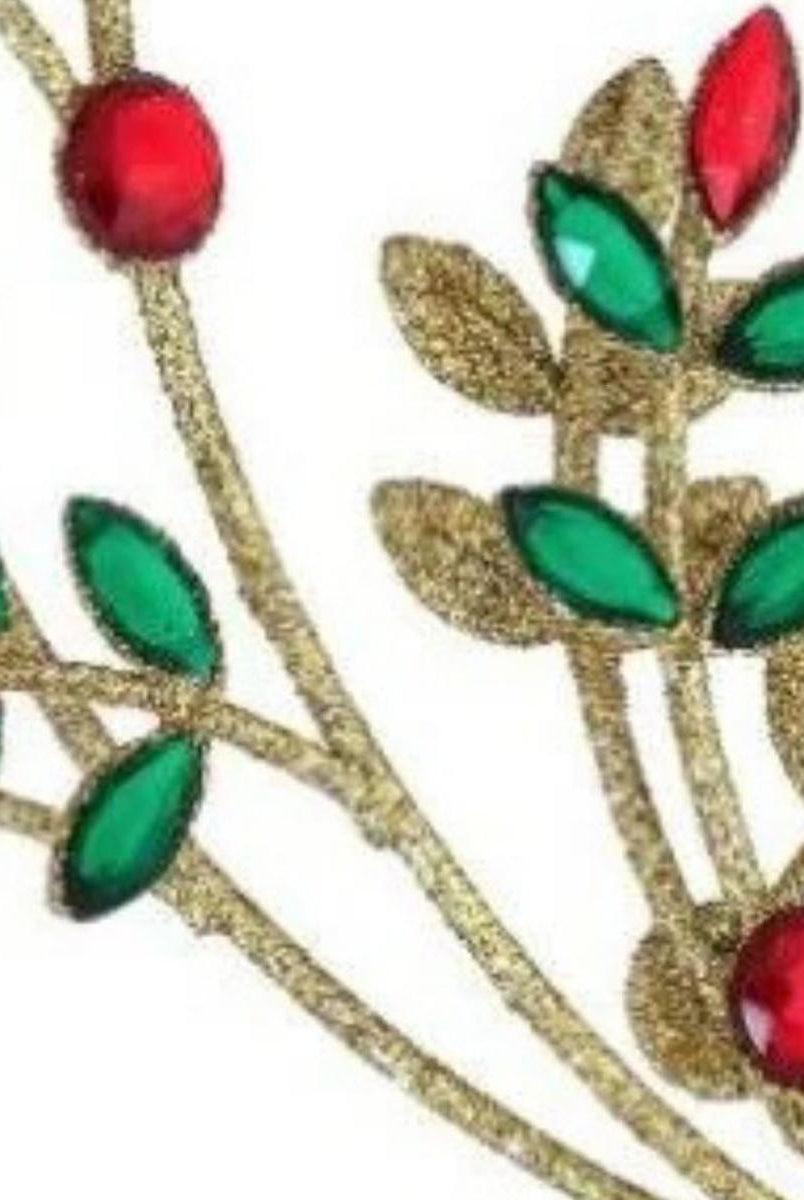 Shop For 8.5" Glitter Wire Jewel Flower Branch Ornament: Red/Green