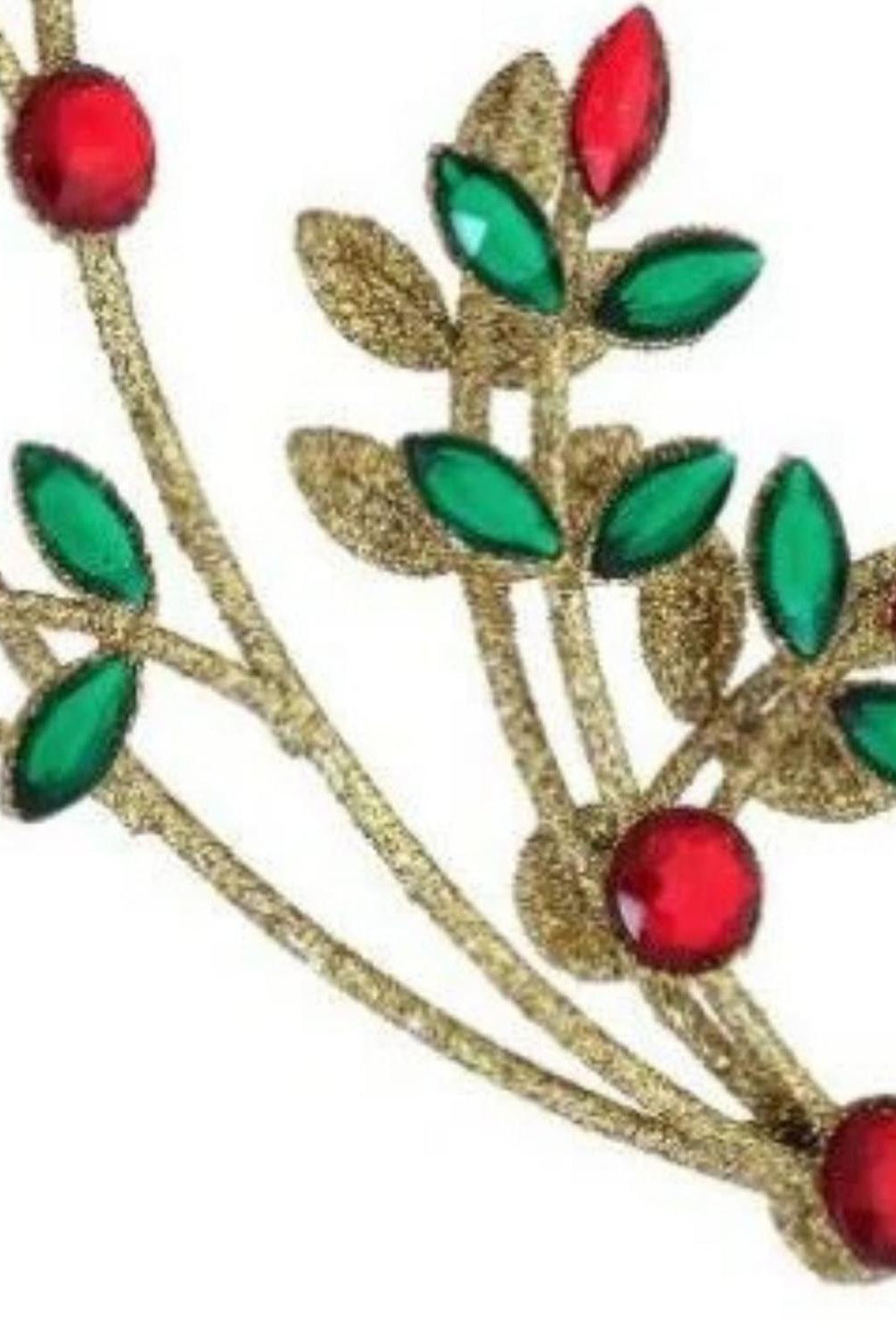 8.5" Glitter Wire Jewel Flower Branch Ornament: Red/Green