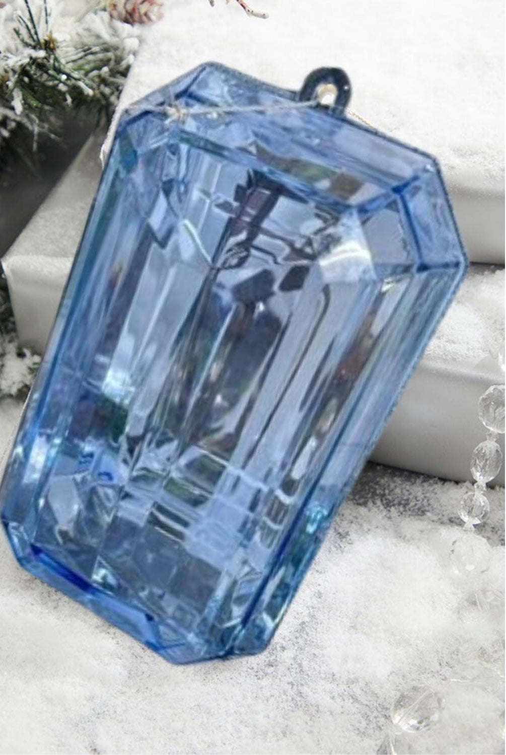 9" Acrylic Rectangle Jewel Ornament: Sapphire Blue